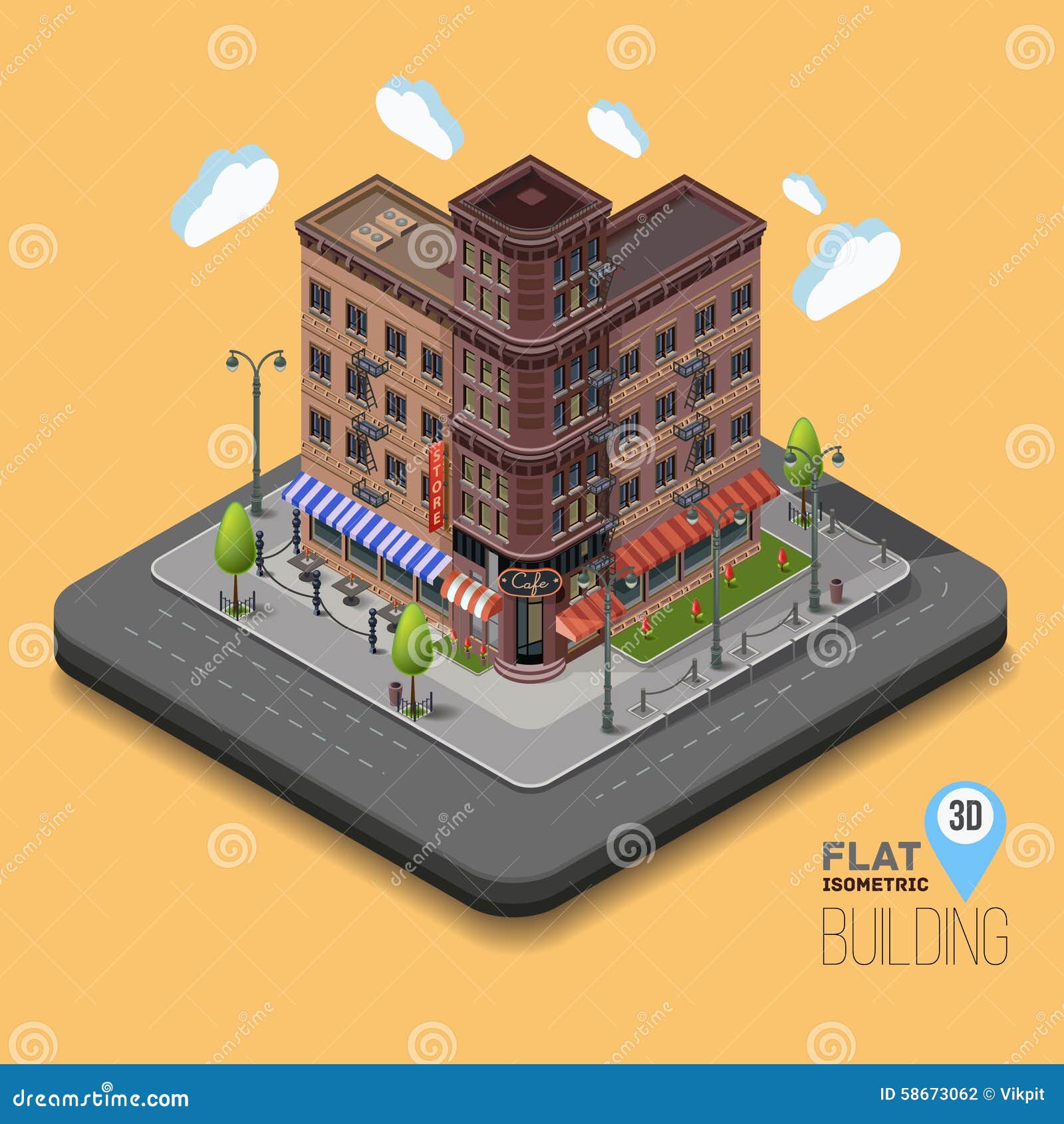  city with isometric old buildings and cafes