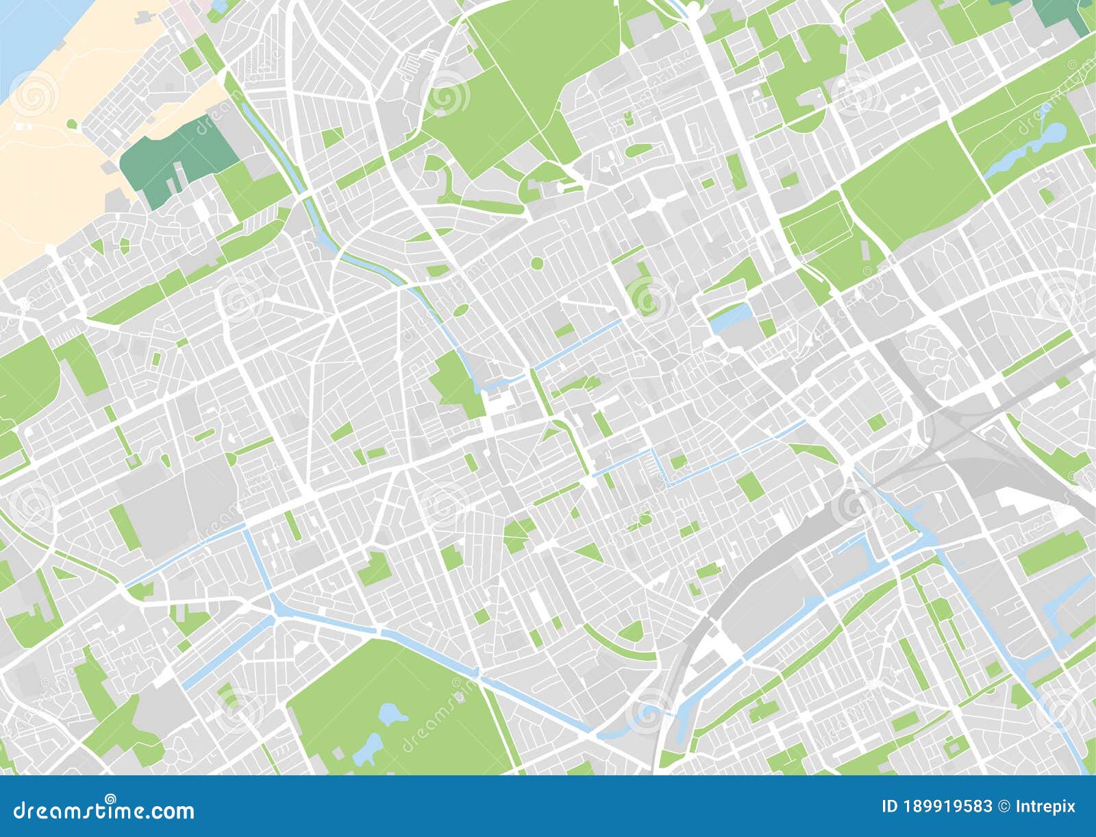 Vector City Map Hague Netherlands Showing Landcover Water Trees Parks Transportation Network 189919583 
