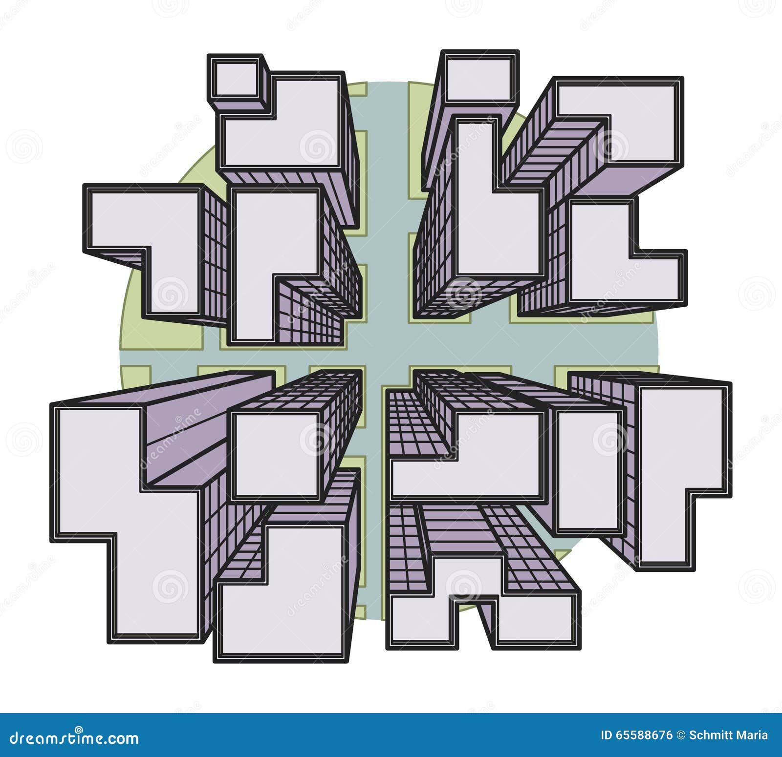Vector City Top View on a Circle Stock Vector - Illustration of line
