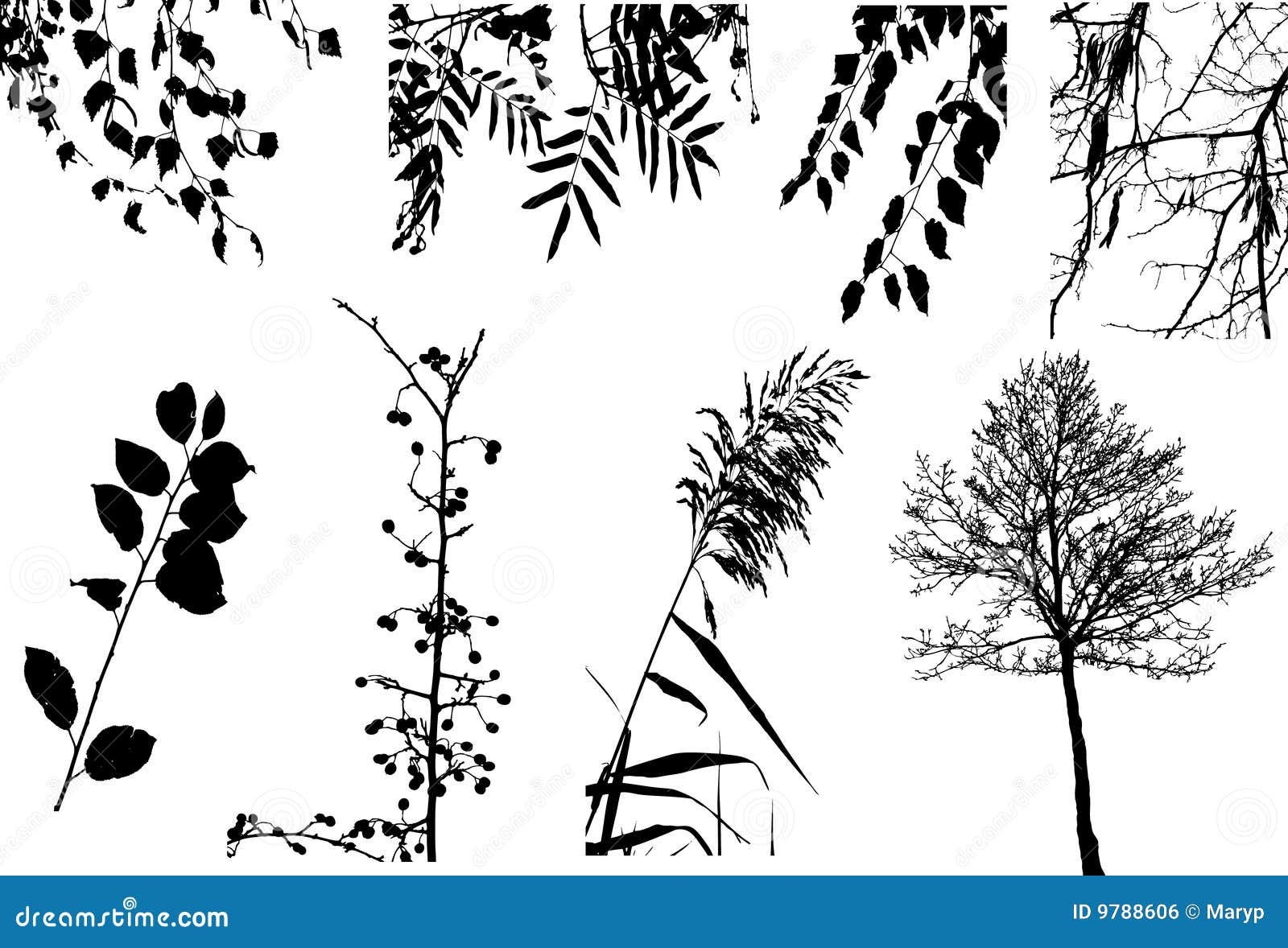 Vector Clipart Collection of Trees and Bushes Stock Illustration Illustration of season, black