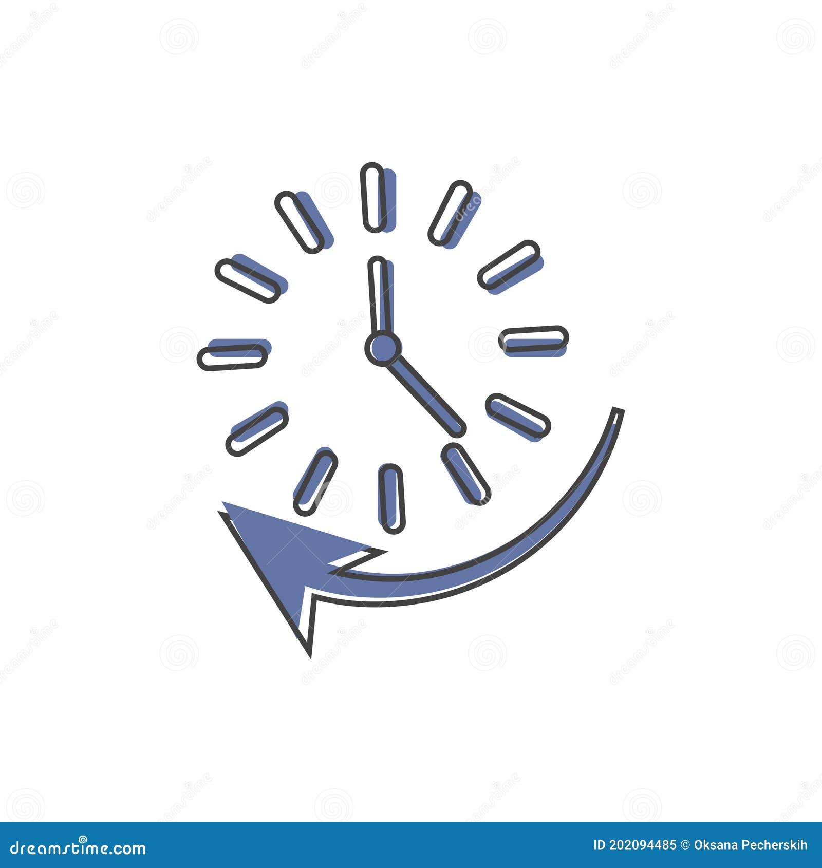Vector Clock and Arrow Icon Indicating Clockwise Direction, Time Up