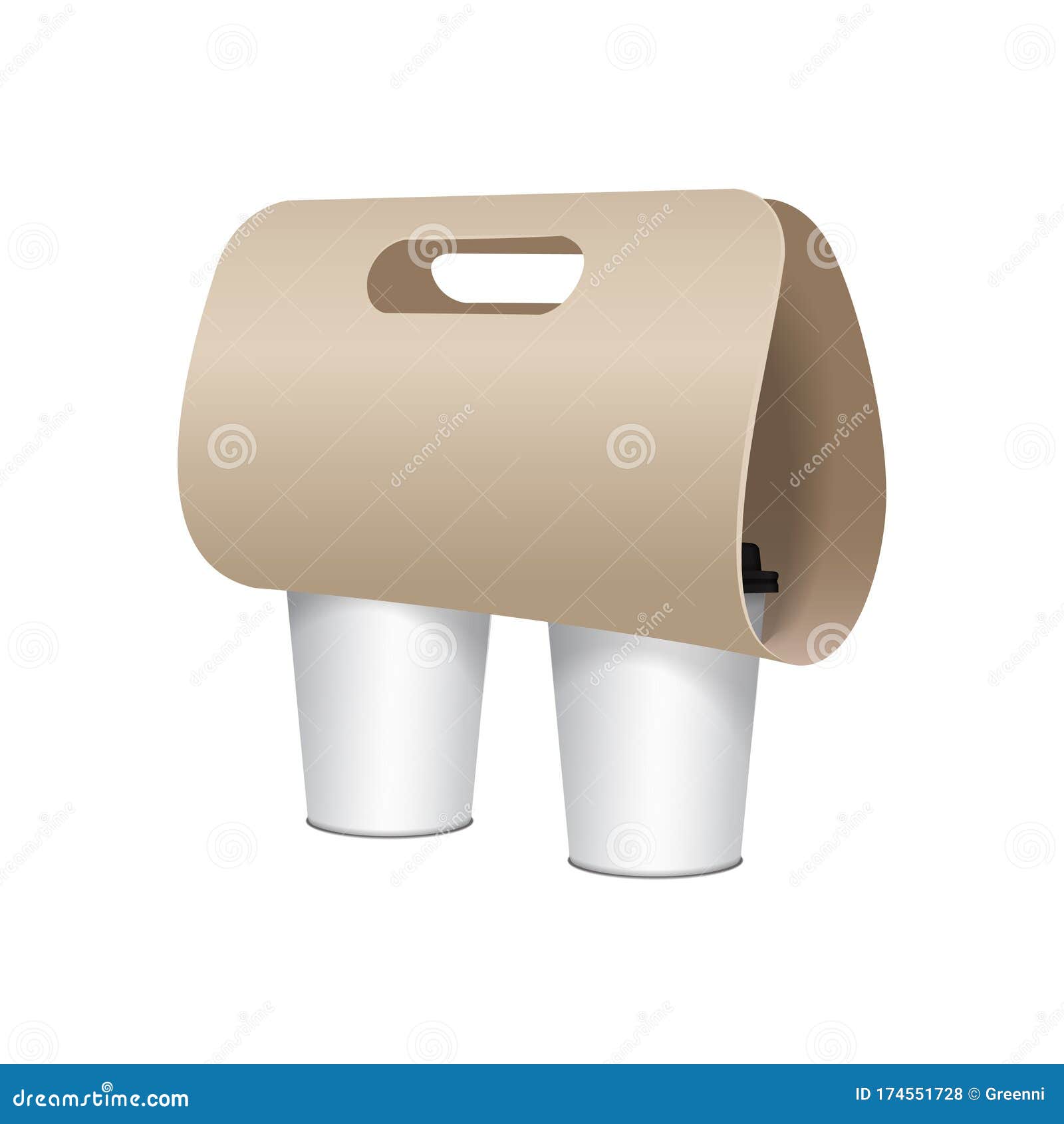 Coffee Cup Carton Holder With Die Cut. Vector Paper Pack Holder Mockup. Cardboard Coffee Cup