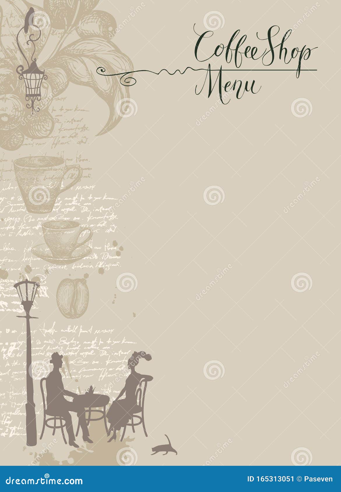 Vector Coffee Shop Menu with a Couple in Love Stock Vector - Illustration  of decoration, latte: 165313051