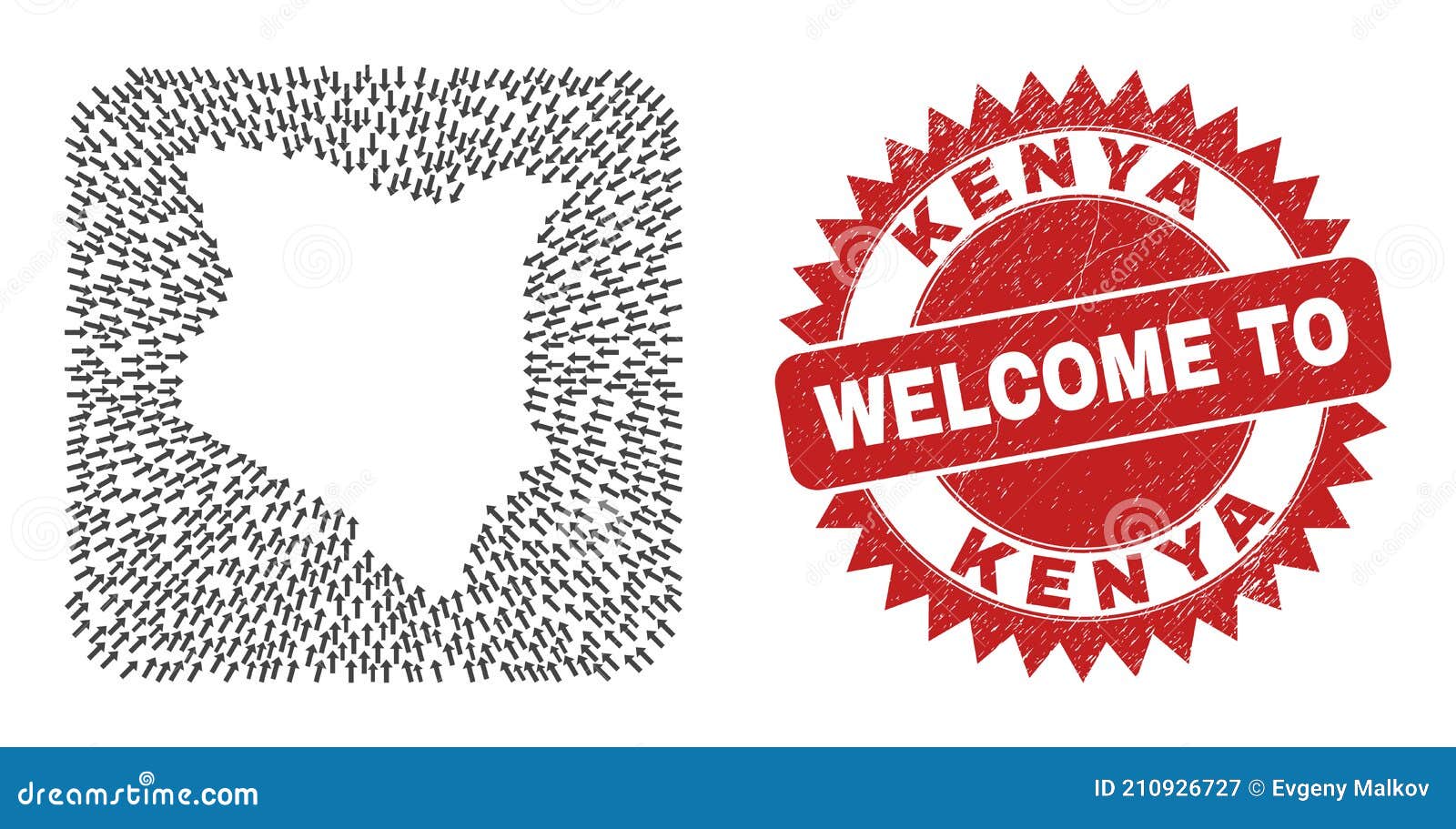 Rubber Seal and Kenya Map Direction Stencil Mosaic Stock Vector