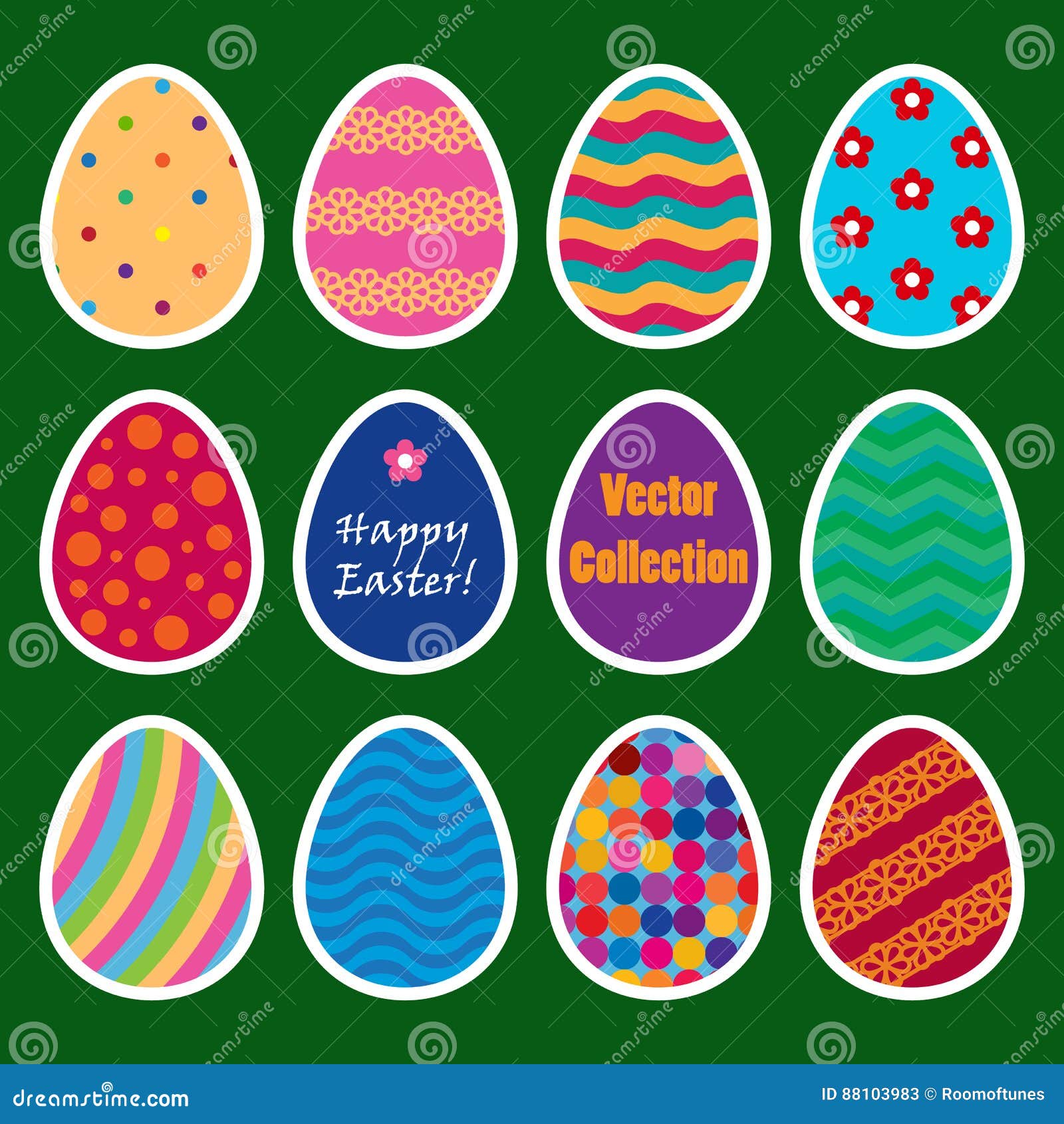 Vector Collection of Colored Stickers of Easter Eggs Stock Vector Illustration of collection