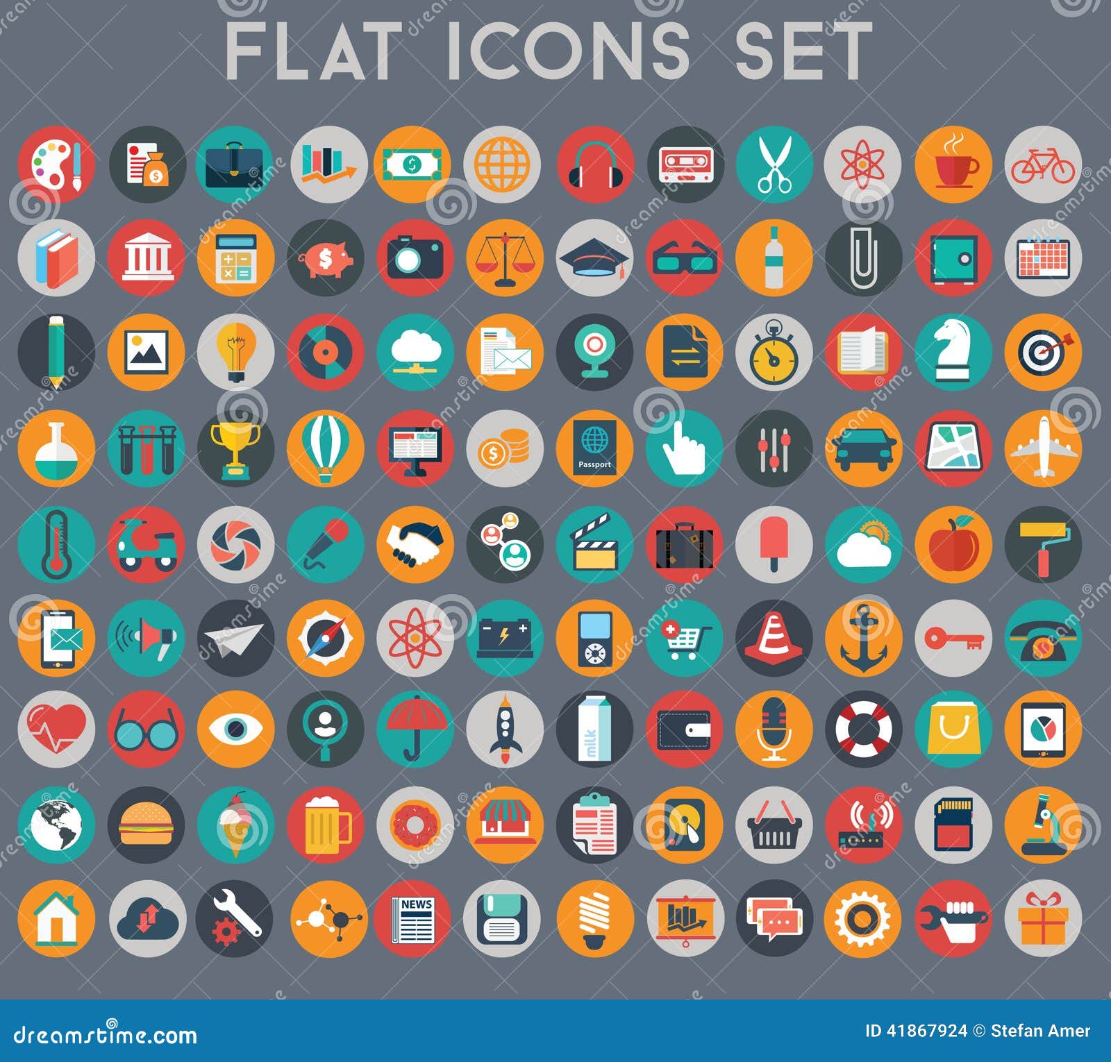  collection of colorful flat business and finance icons.