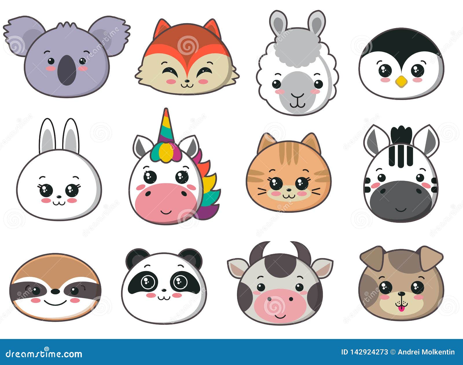 Vector Collection of Cute Animal Faces, Big Icon Set for Baby Design ...