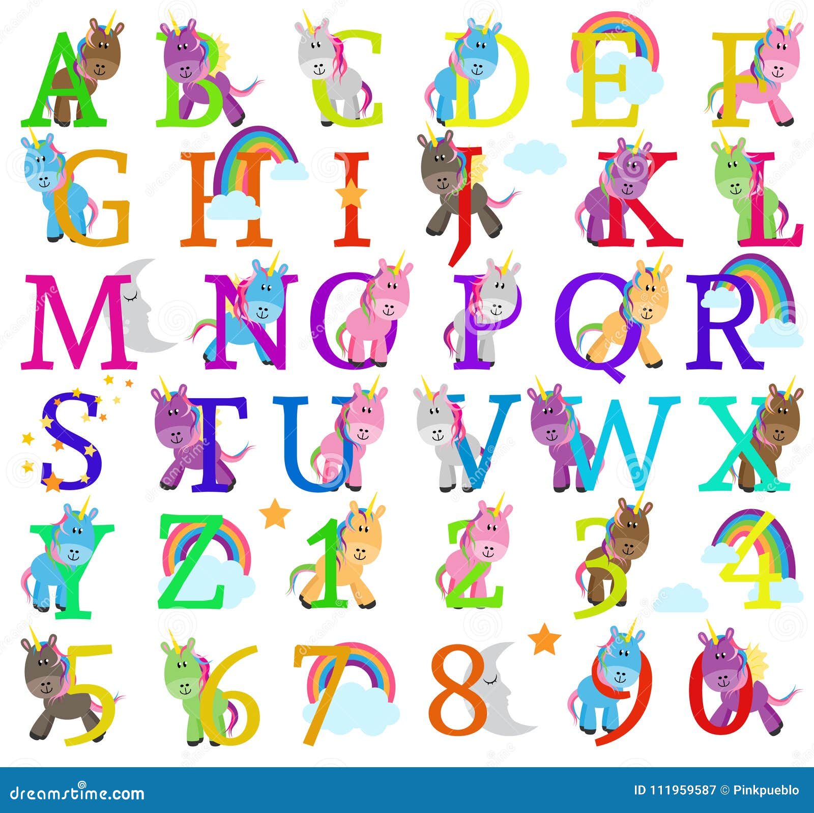 Vector Collection of Cute Unicorn Themed Alphabet Letters Stock Vector