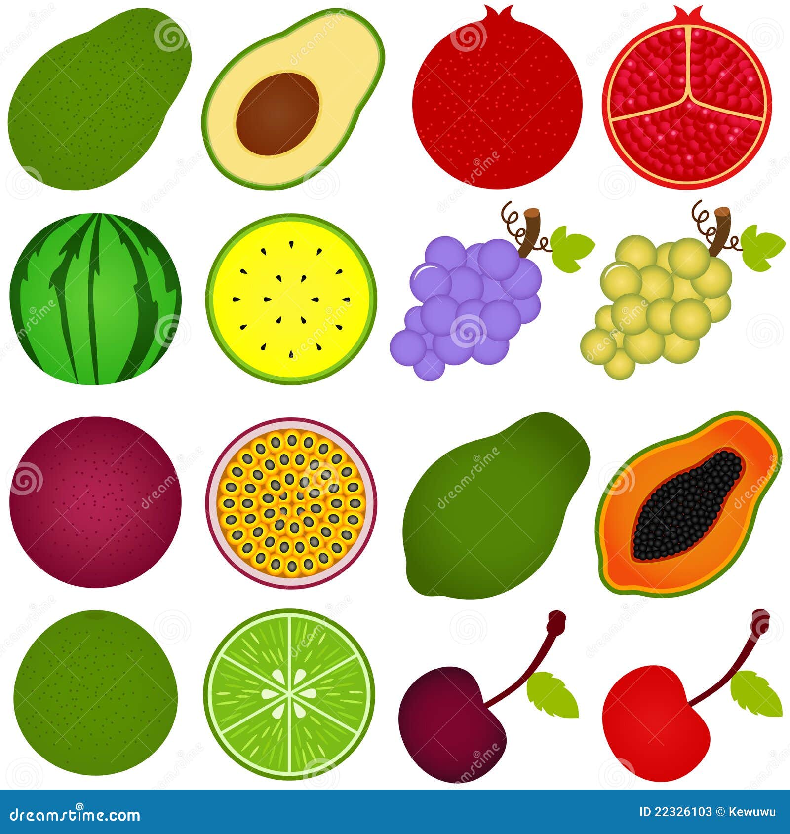 A Vector Collection of Fresh Fruit Cut in Half Stock Vector