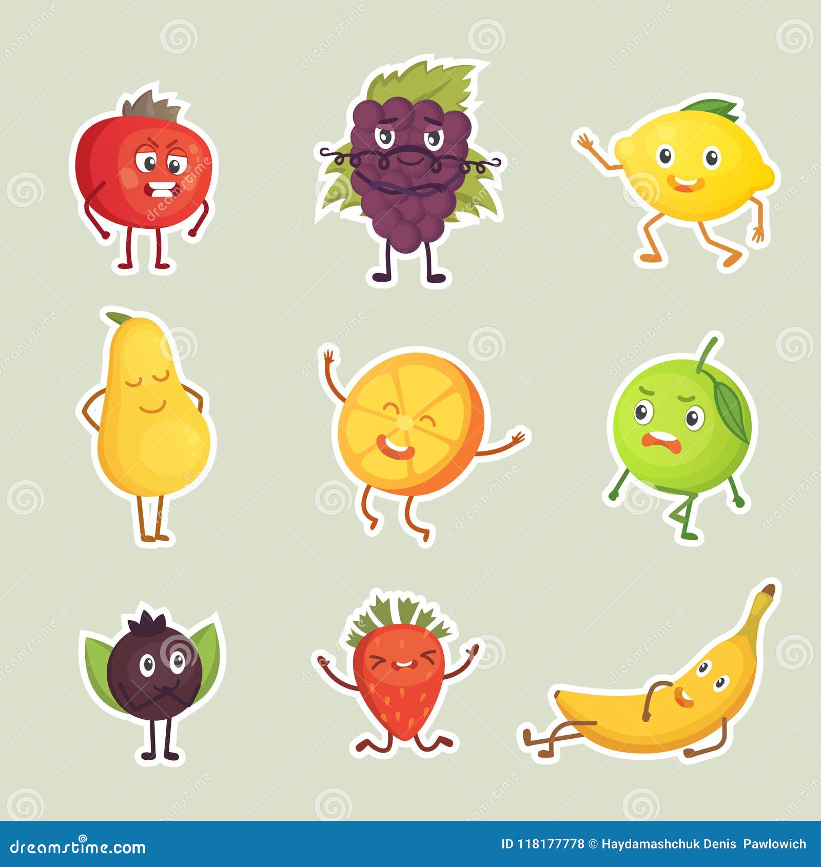 Vector Collection of Fruits Stickers Isolated Set. Stock Vector