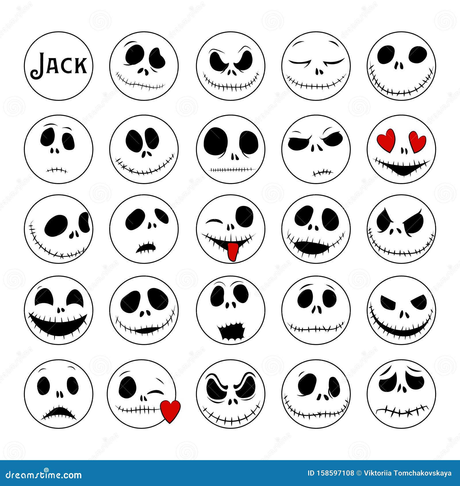  collection of halloween faces. the nightmare before christmas. jack skellington. halloween jack faces silhouettes