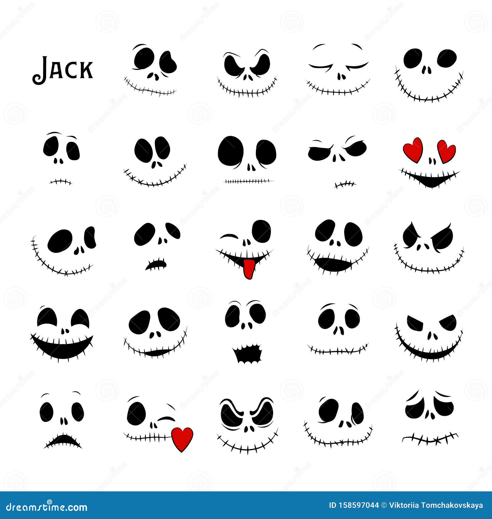  collection of halloween faces. the nightmare before christmas. jack skellington. halloween jack faces silhouettes
