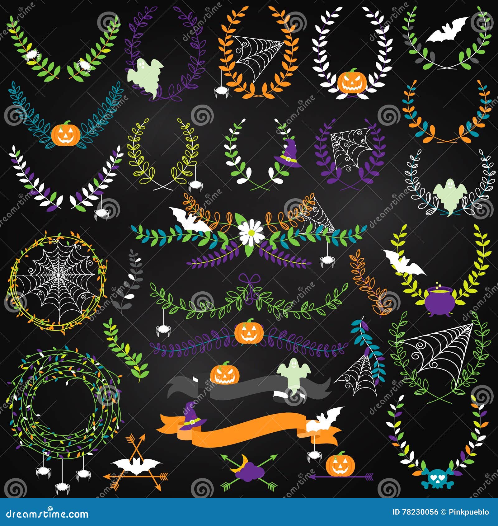  collection of halloween florals, laurels and wreaths
