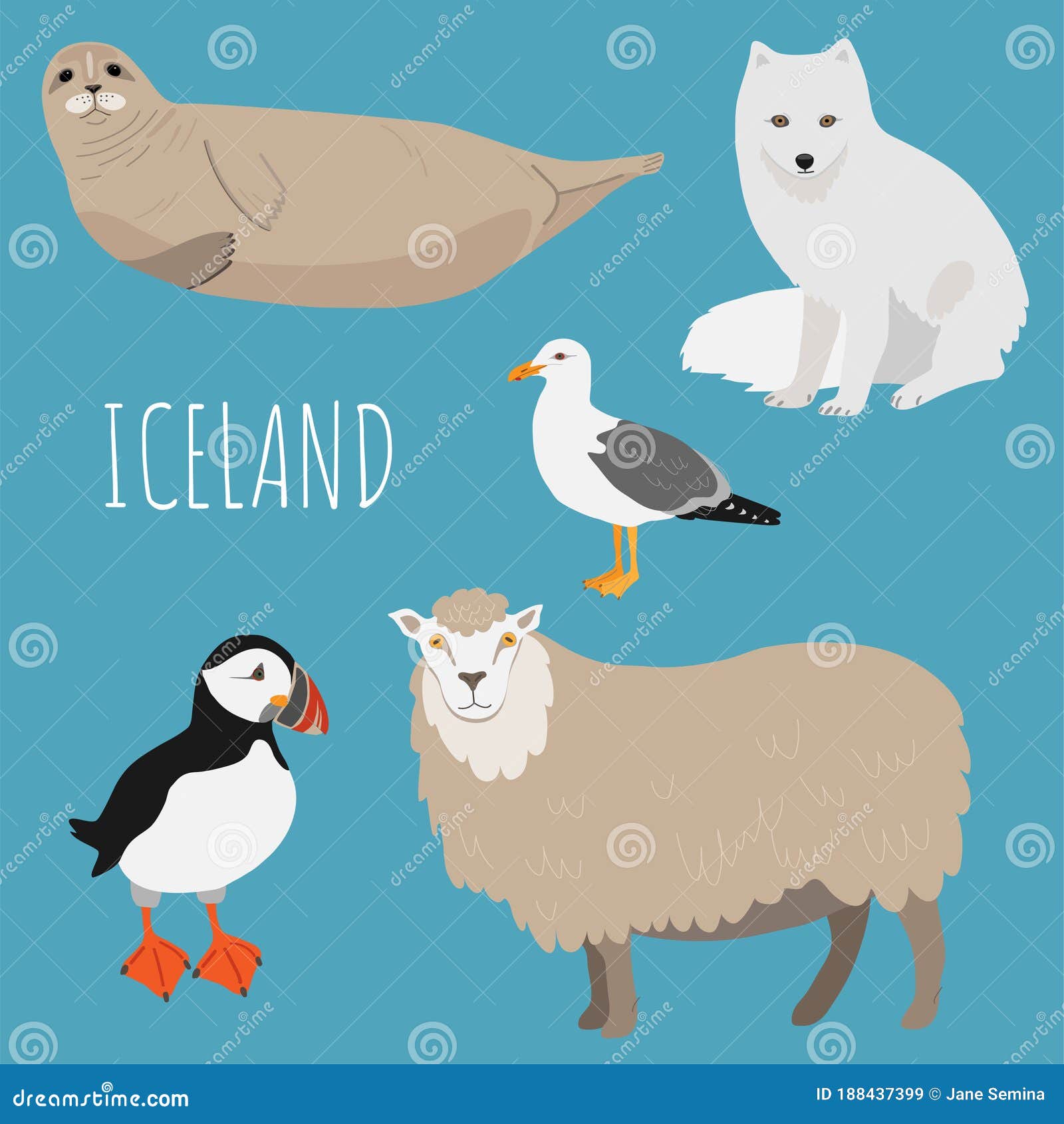 Vector Collection with Iceland Animals on a Blue Background. Illustration  with Cute Animals for Children Stock Vector - Illustration of isolated,  seal: 188437399