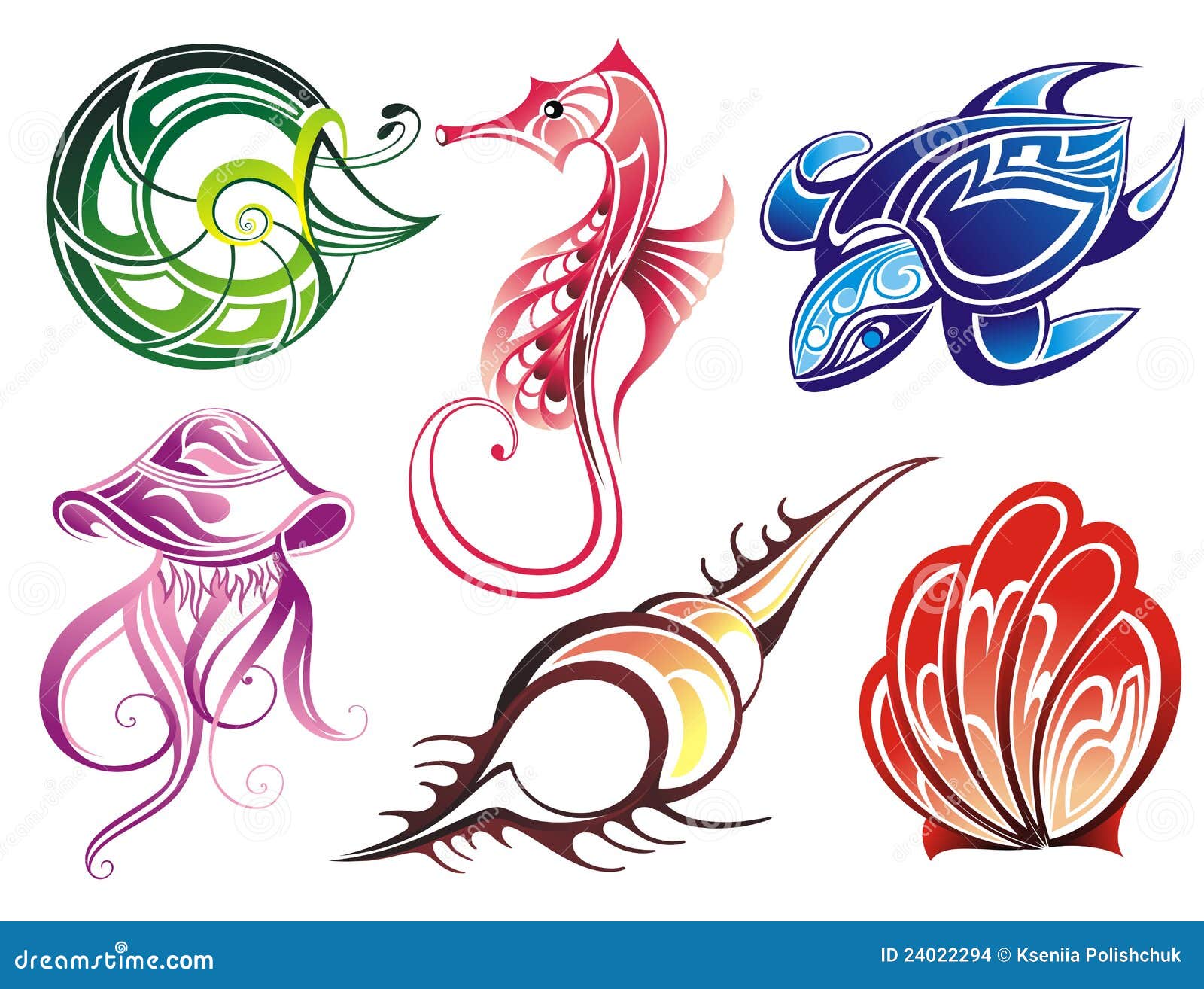 Vector Collection of Seashells and Sea Animals Stock Vector - Illustration  of object, ocean: 24022294