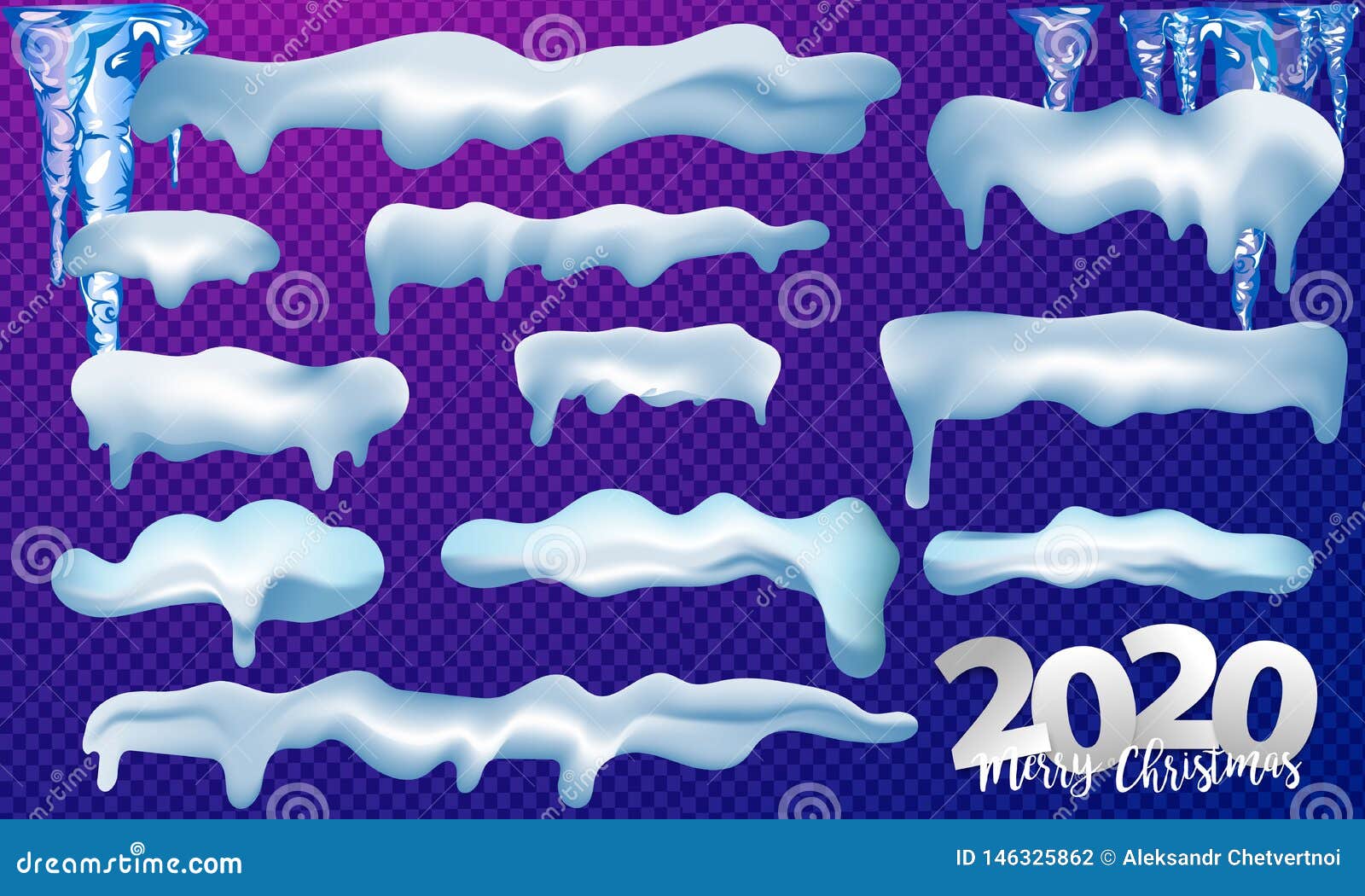 2020 Vector Collection Of Snow Caps Pile Icicles Isolated On