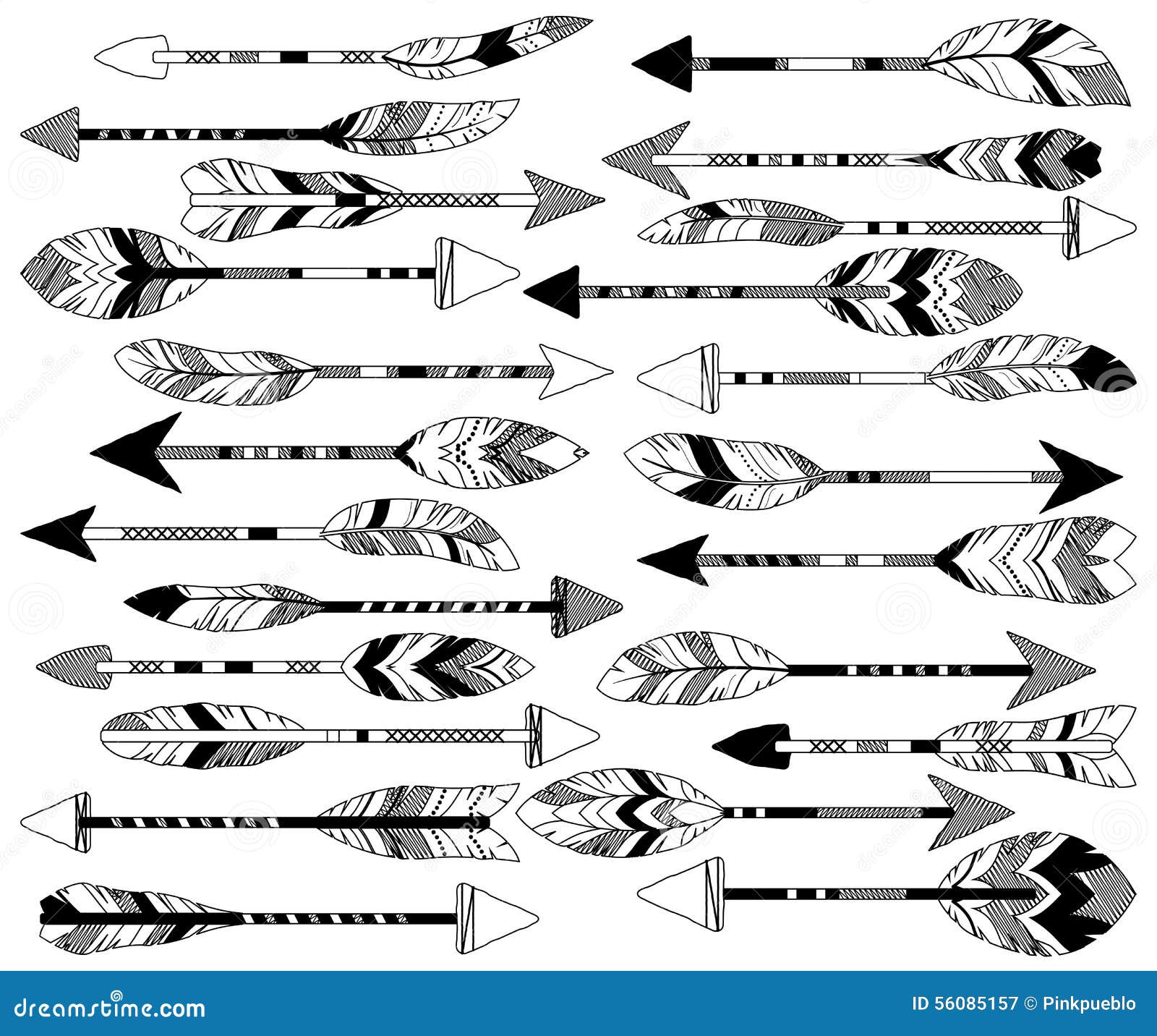 Vector Collection Of Stylized Tribal Feather Arrows Stock 