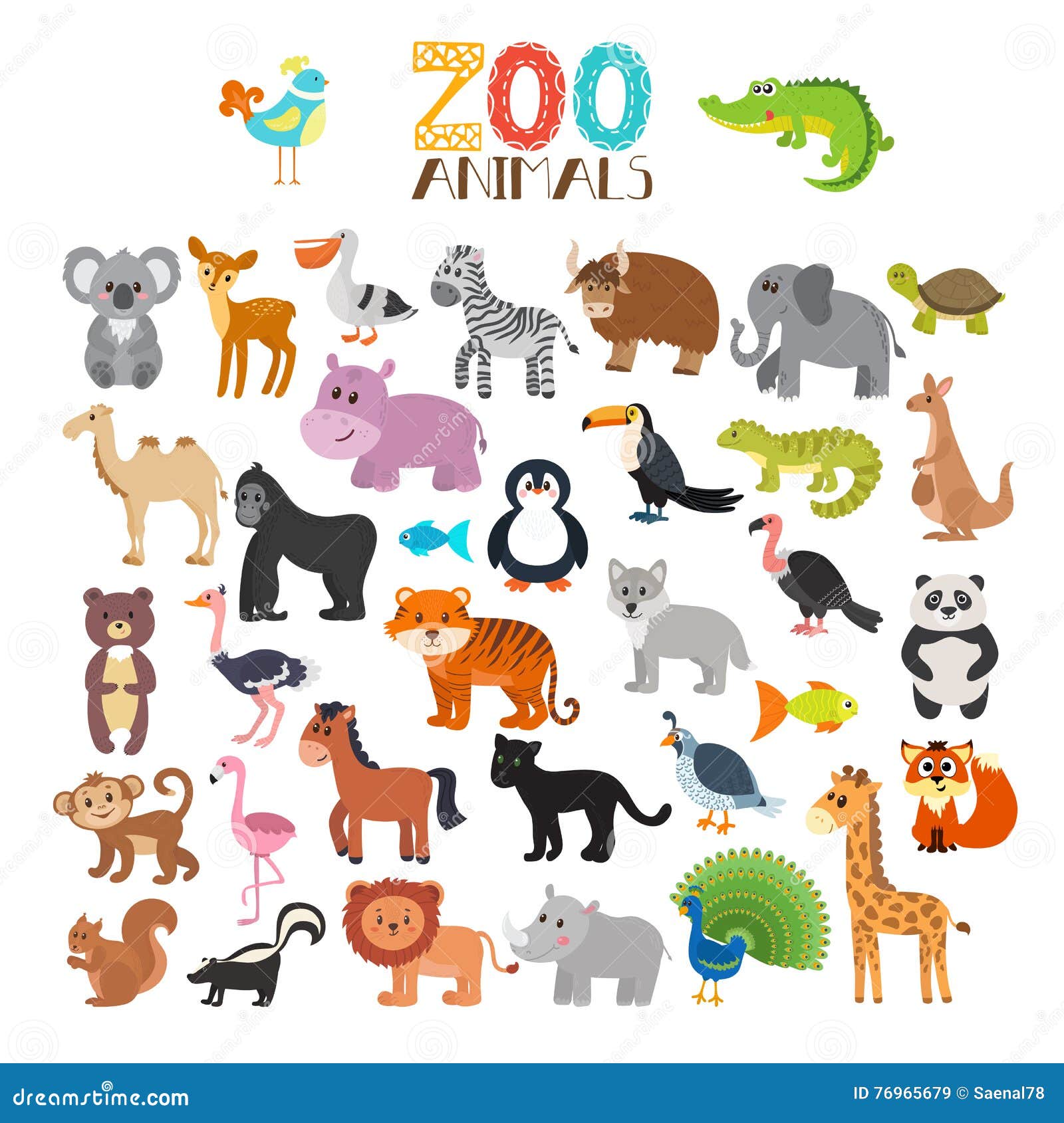  collection of zoo animals. set of cute cartoon animals