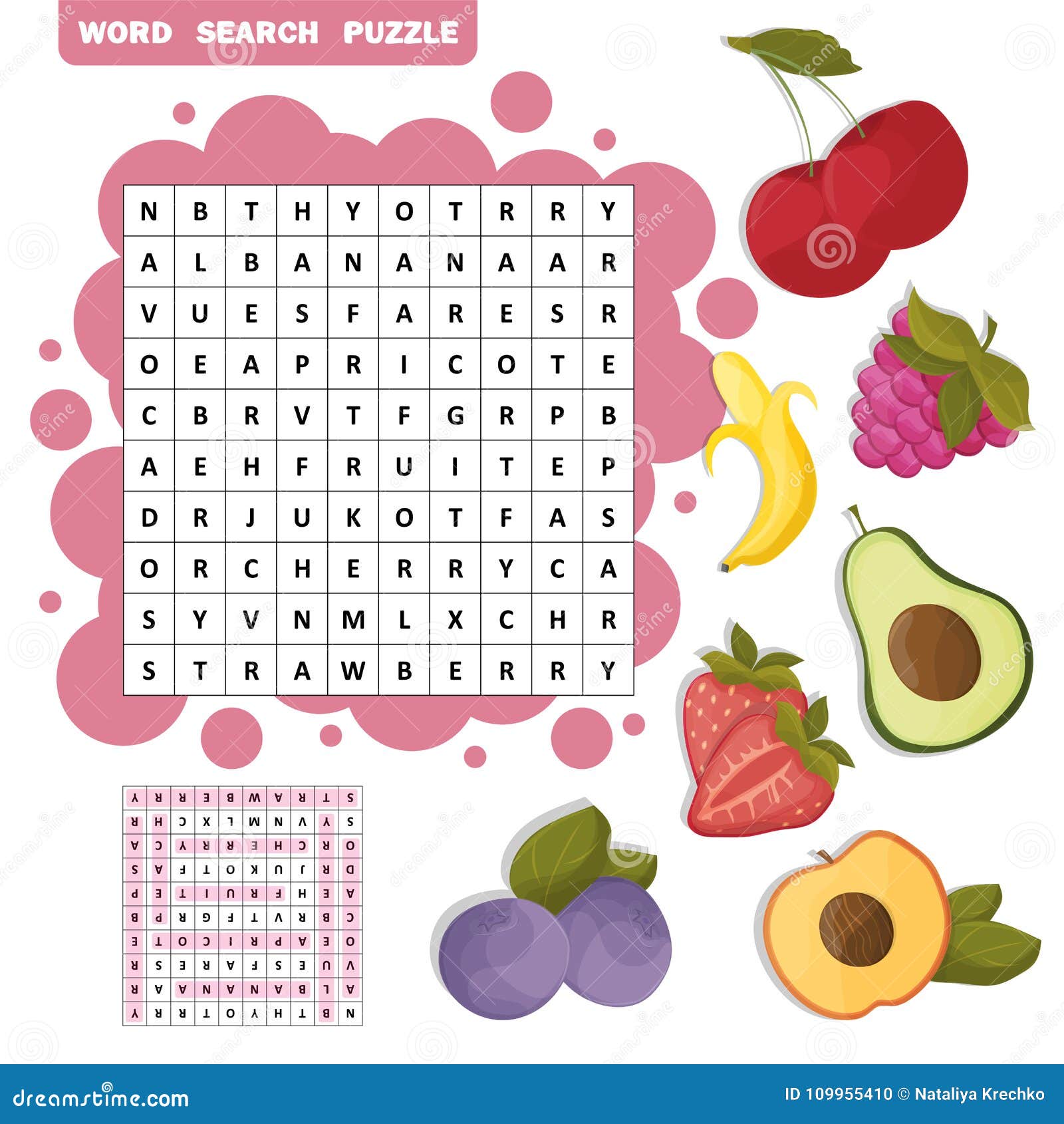 Frutas: Flash cards, Word search, Crossword and Word Wall