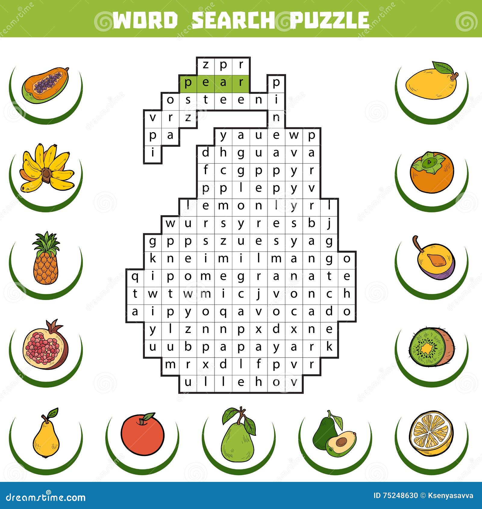 Frutas: Flash cards, Word search, Crossword and Word Wall