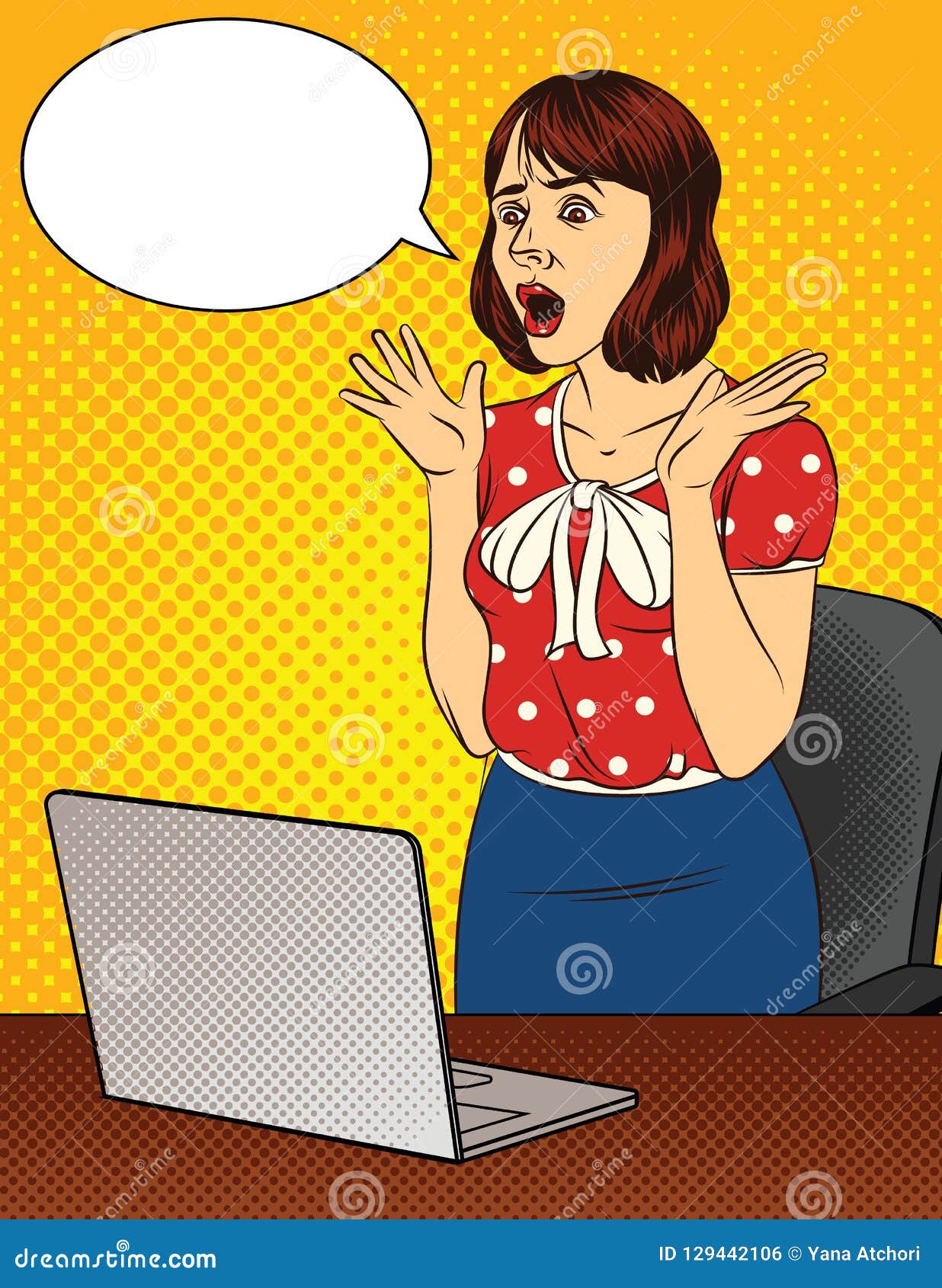 Vector Color Illustration Of A Shocked Woman In The Office Stock