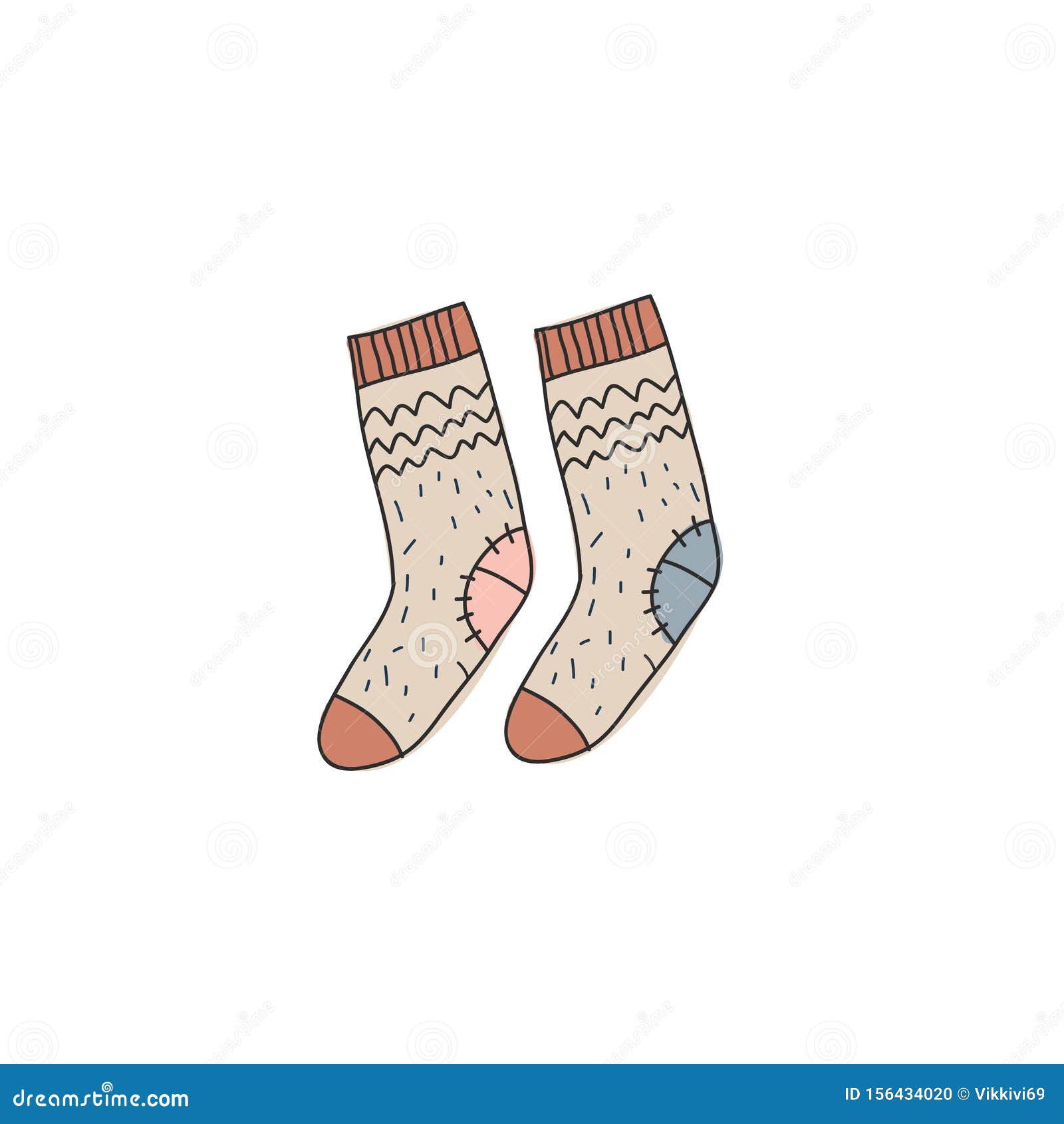 Vector Color Illustration Wool Socks in the Style of Doodle. Vector ...