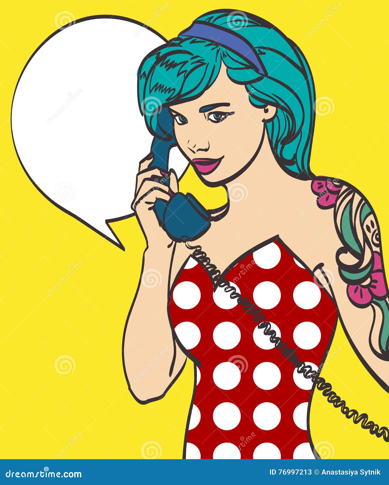  colorful art of very beautiful subculture punk, hipster woman with phone, pin up, pop art  in 