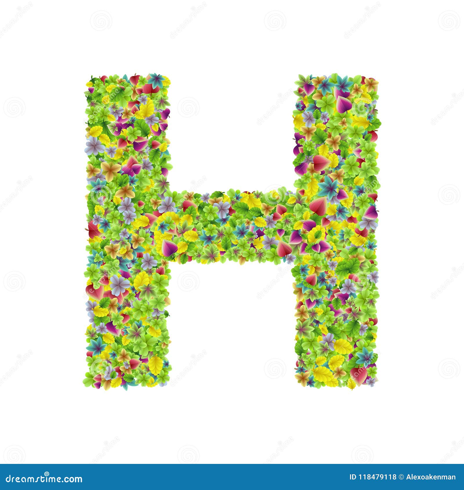 Vector Colorful Botanical Garden Fresh Leaves Font, Letter H Stock ...