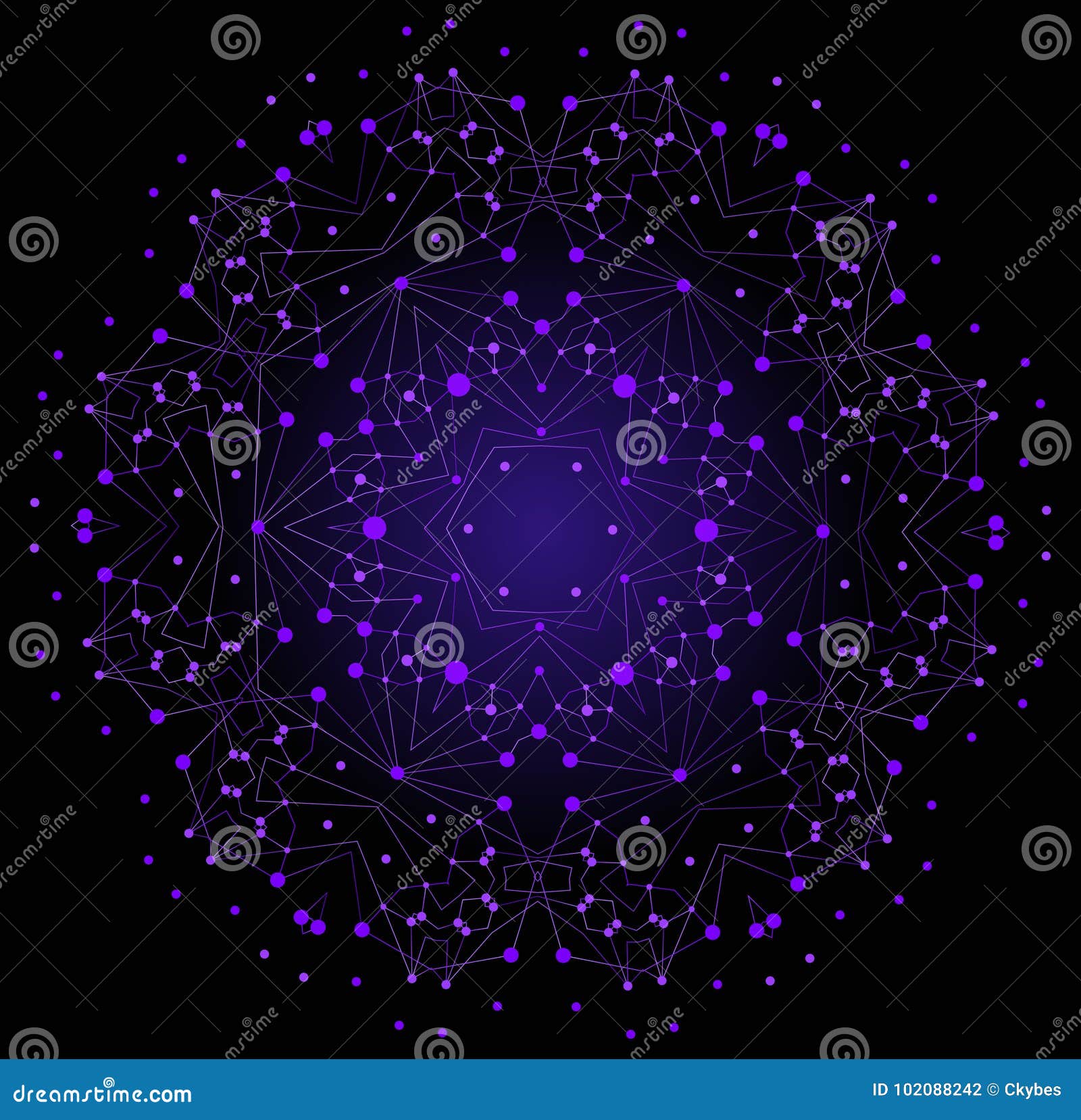 Vector Colorful Bright Shape, Molecular Structure with Lines and Dots