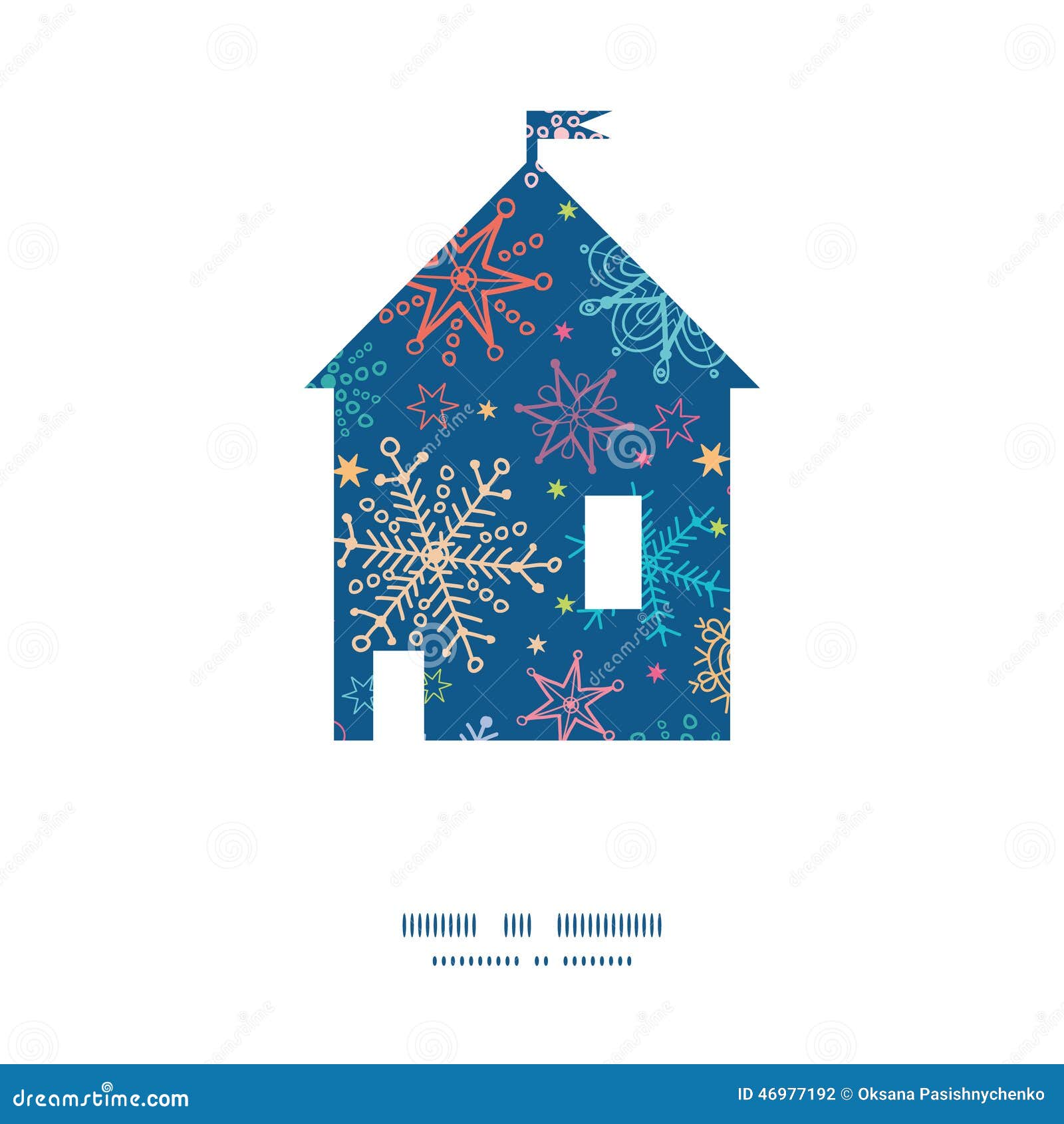 Vector Colorful Doodle Snowflakes House Silhouette Stock Vector