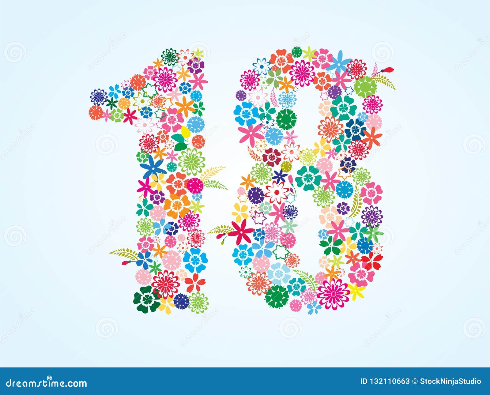 Vector Colorful Floral 18 Number Design Isolated On White Background Floral Number Eighteen Typeface Stock Vector Illustration Of Invitation Convivial