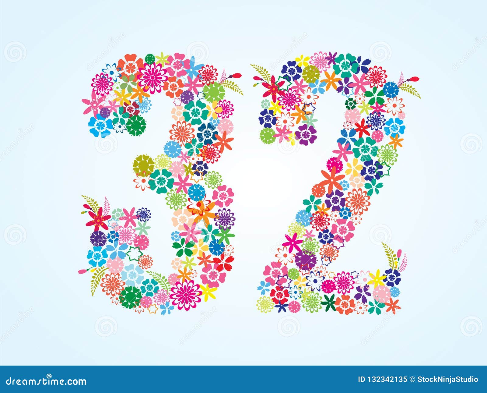 Vector Colorful Floral 32 Number Design Isolated On White Background ...