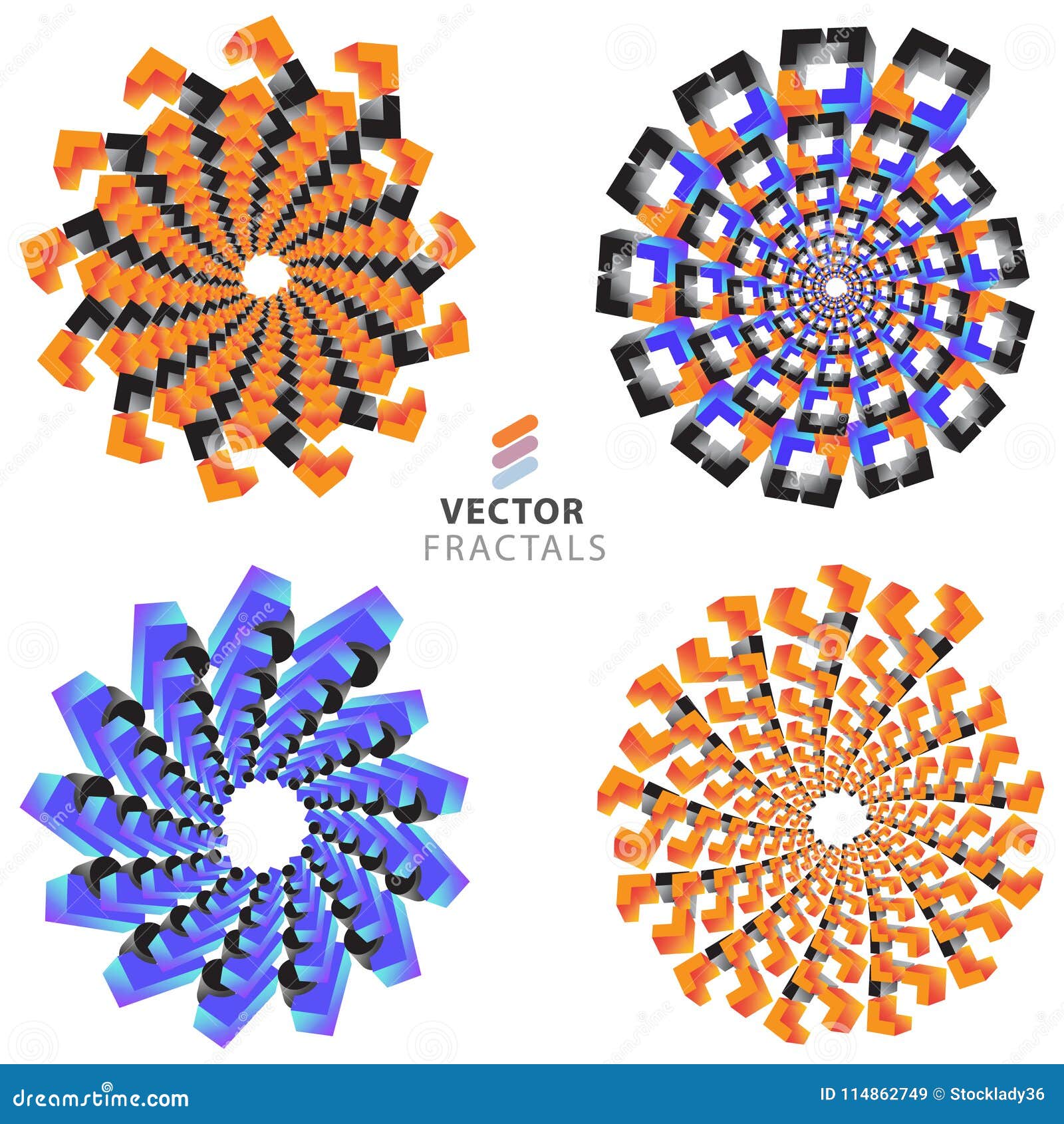 Vector Colorful Fractal Ornament Set Stock Vector - Illustration of ...