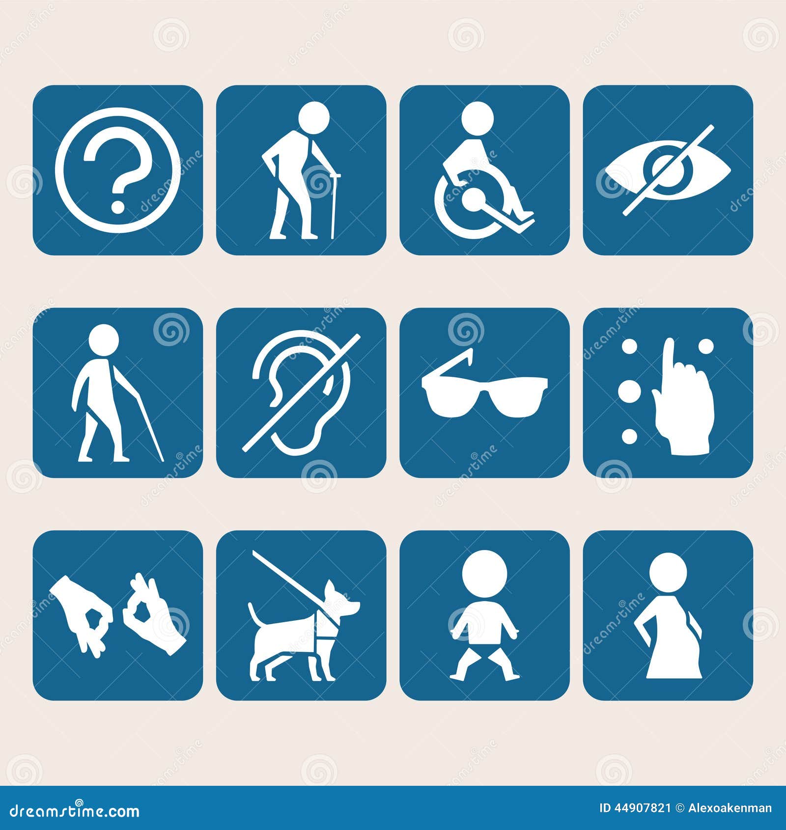  colorful icon set of access signs for physically disabled people