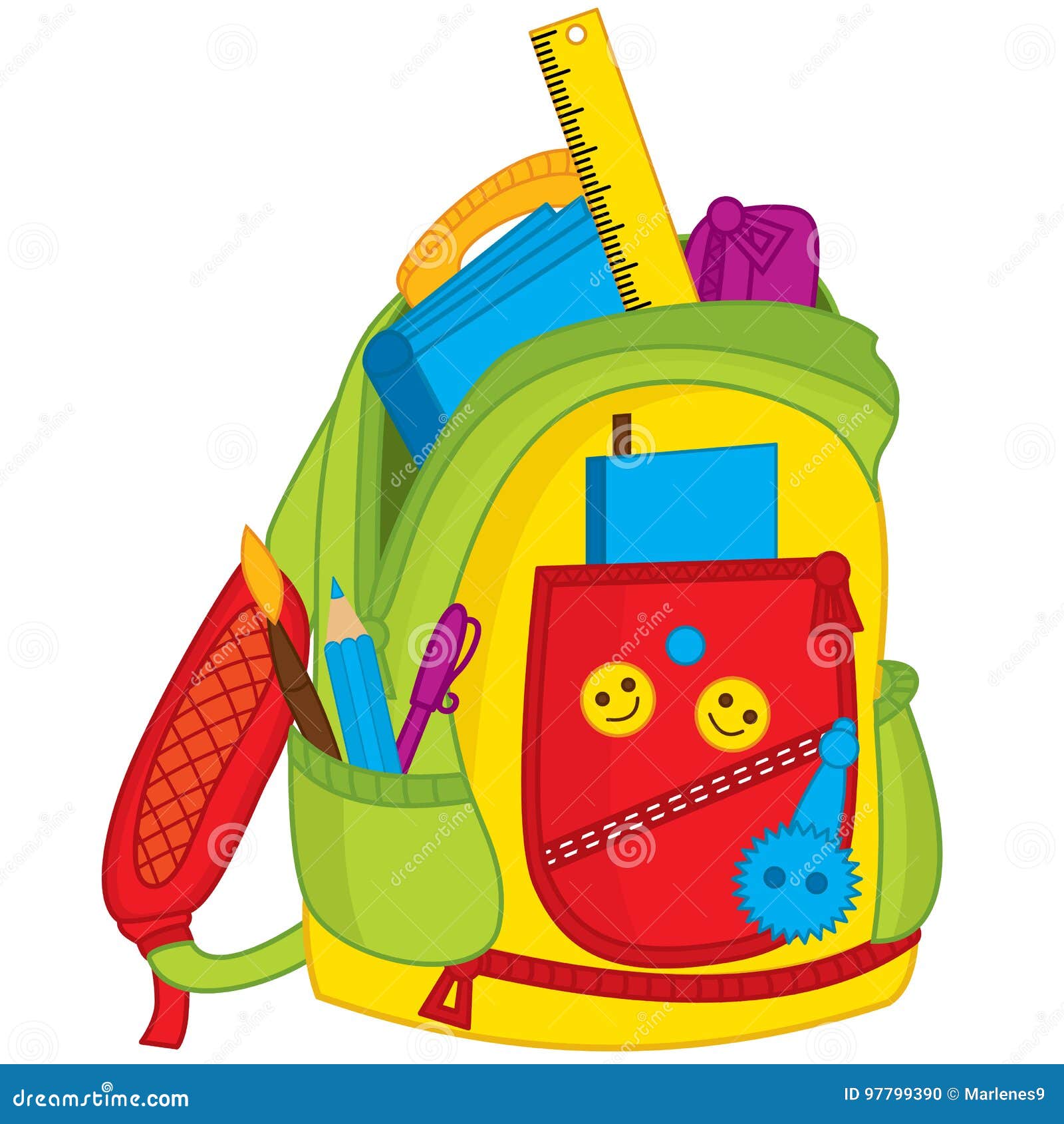 Vector Colorful School Bag. Vector Kids Backpack Stock Vector