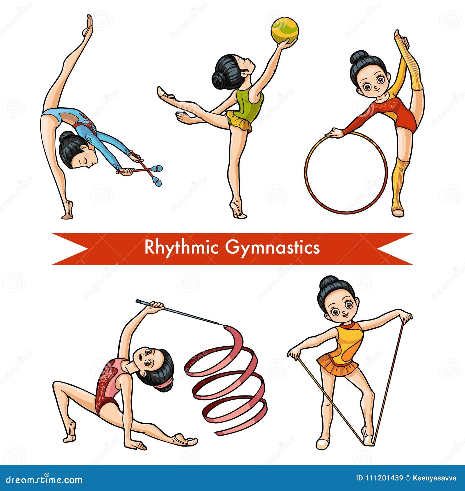 Vector Set of Rhythmic Gymnastics. Cartoon Girl Stock Vector - Illustration  of ribbon, bouncing: 111201439