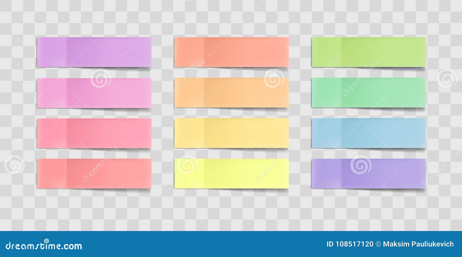  colorful sticky notes, stickers with shadows  on a transparent background. multicolor paper adhesive tape
