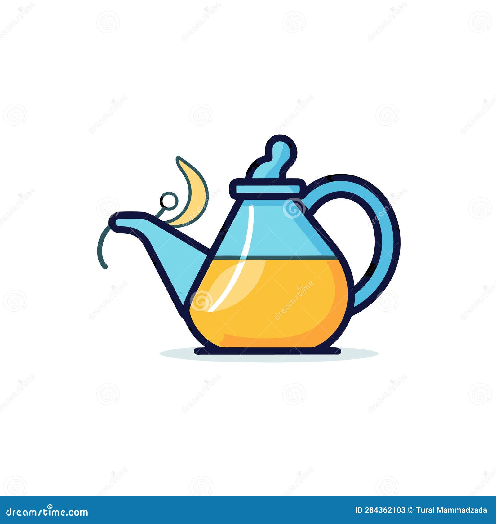 Vector of a Colorful Teapot with a Whimsical Moon Design Stock Vector