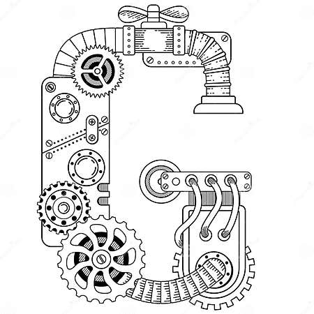 Vector Coloring Book for Adults. Steampunk Capital Font Stock Vector ...