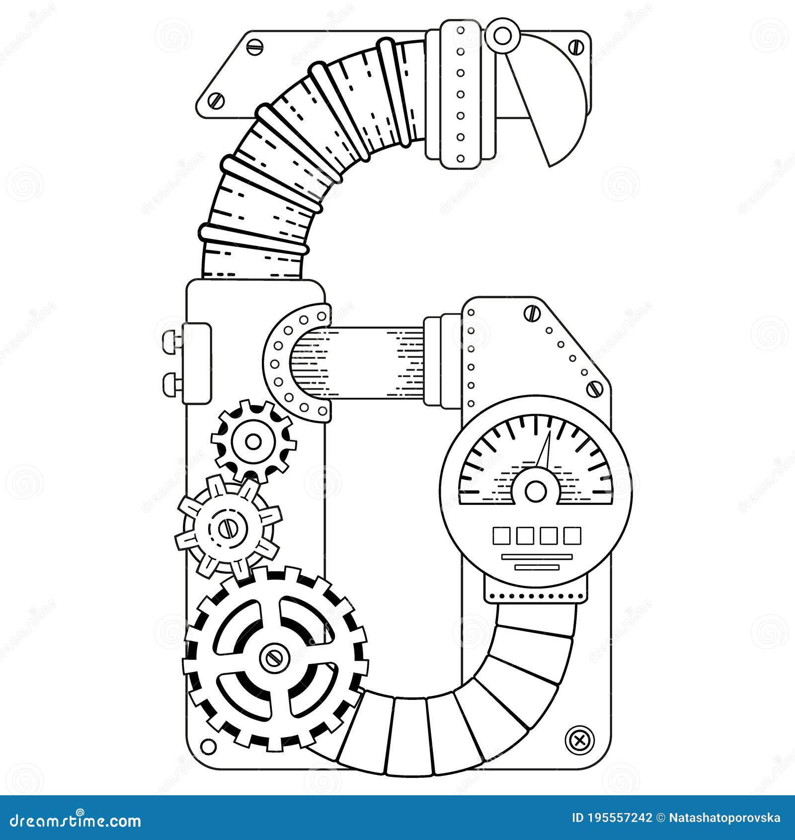 Vector Coloring Book For Adults Steampunk Mathematical Symbol Six Mechanical Number Made Of Metal Gears And Various Stock Vector Illustration Of Robot Element 195557242