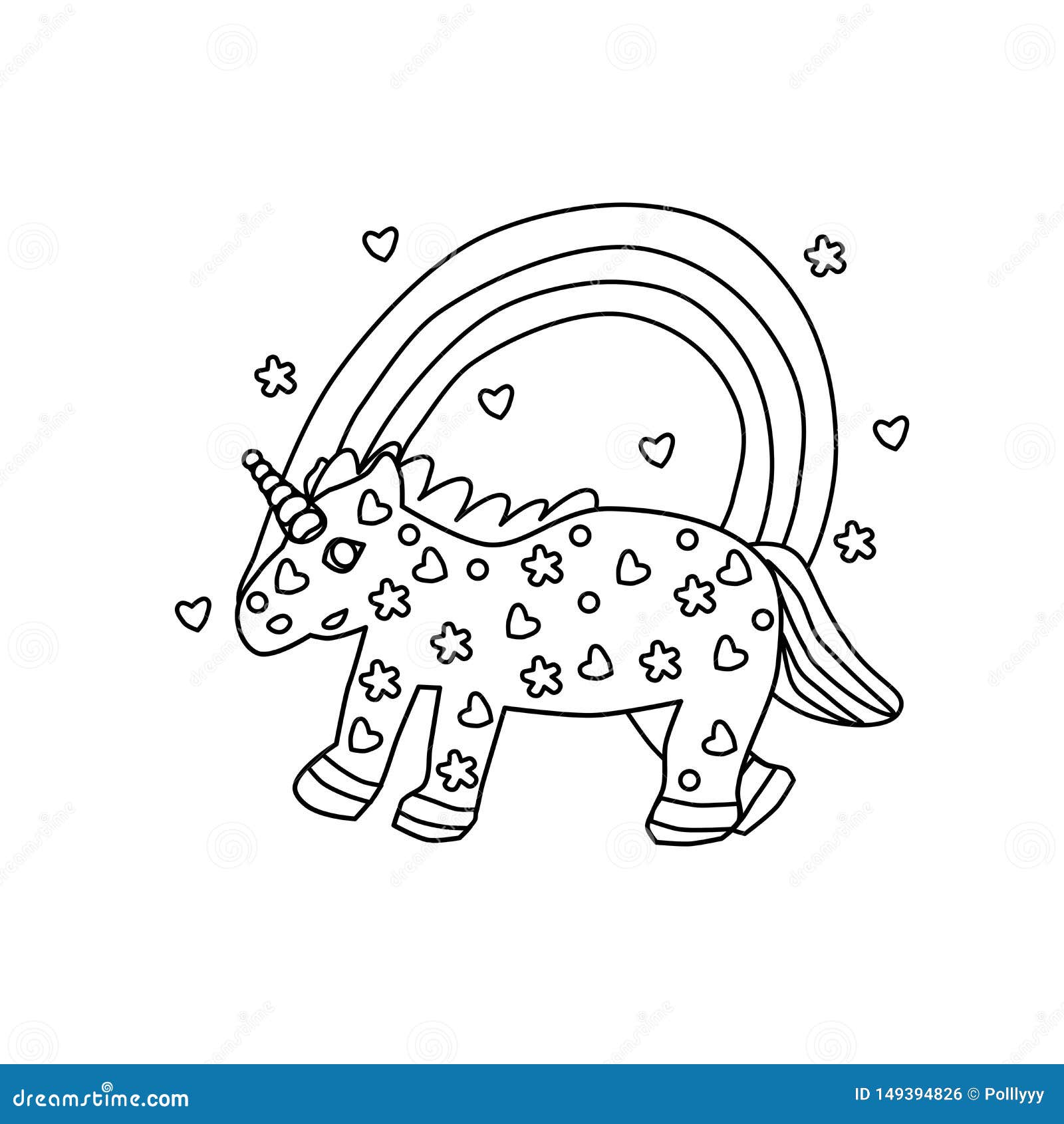 Vector. Coloring Book Unicorn and Rainbow. White Drawing for Kids ...