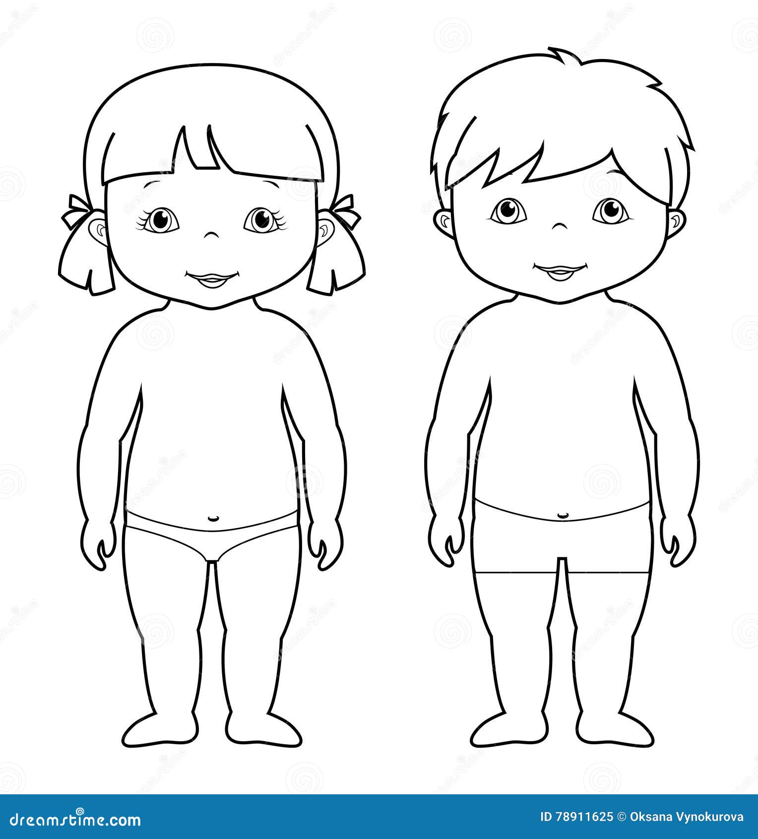 Vector coloring page of cute baby boy and girl