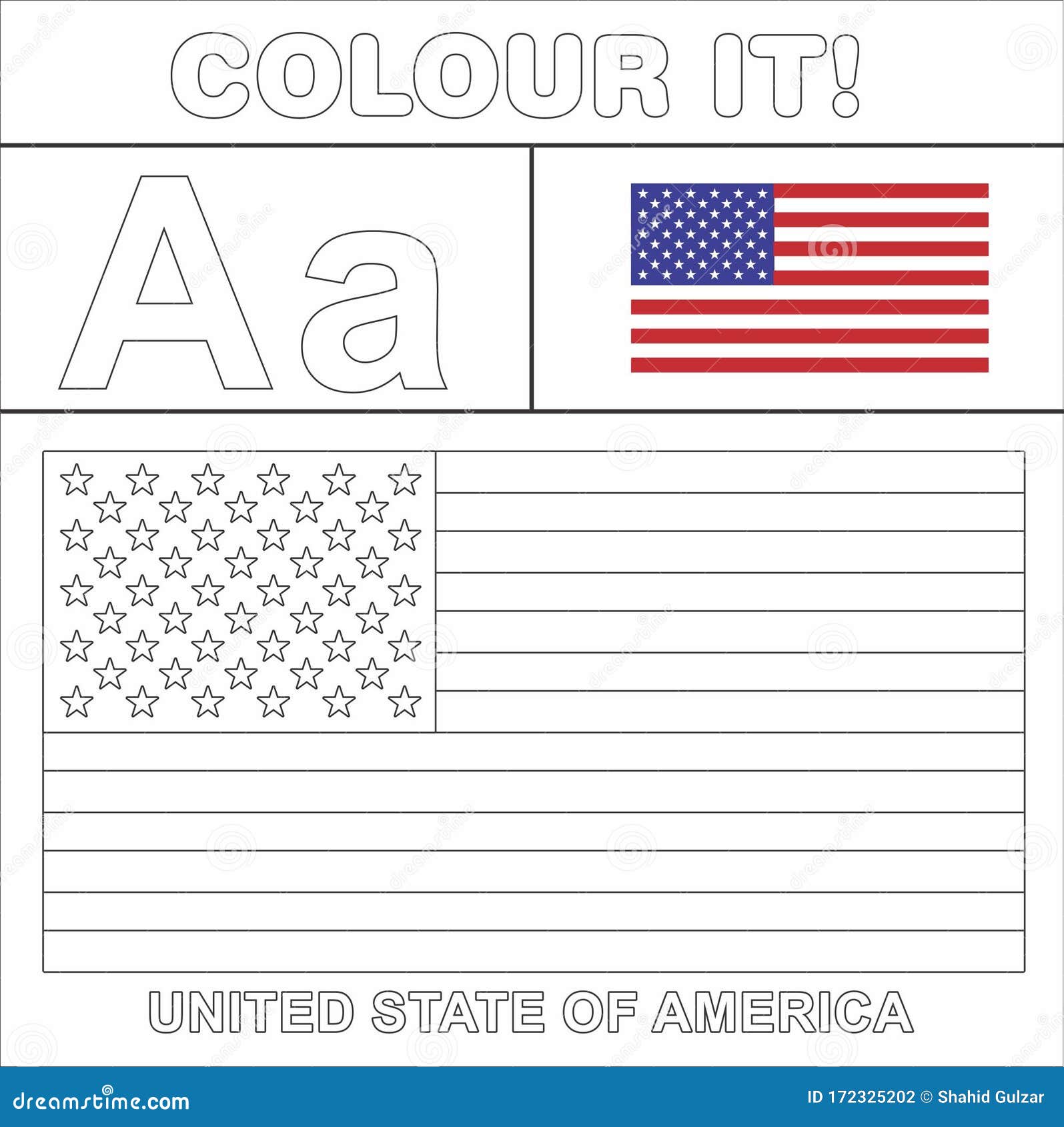 Vector Coloring Page for Kids English Digit a a United State of ...