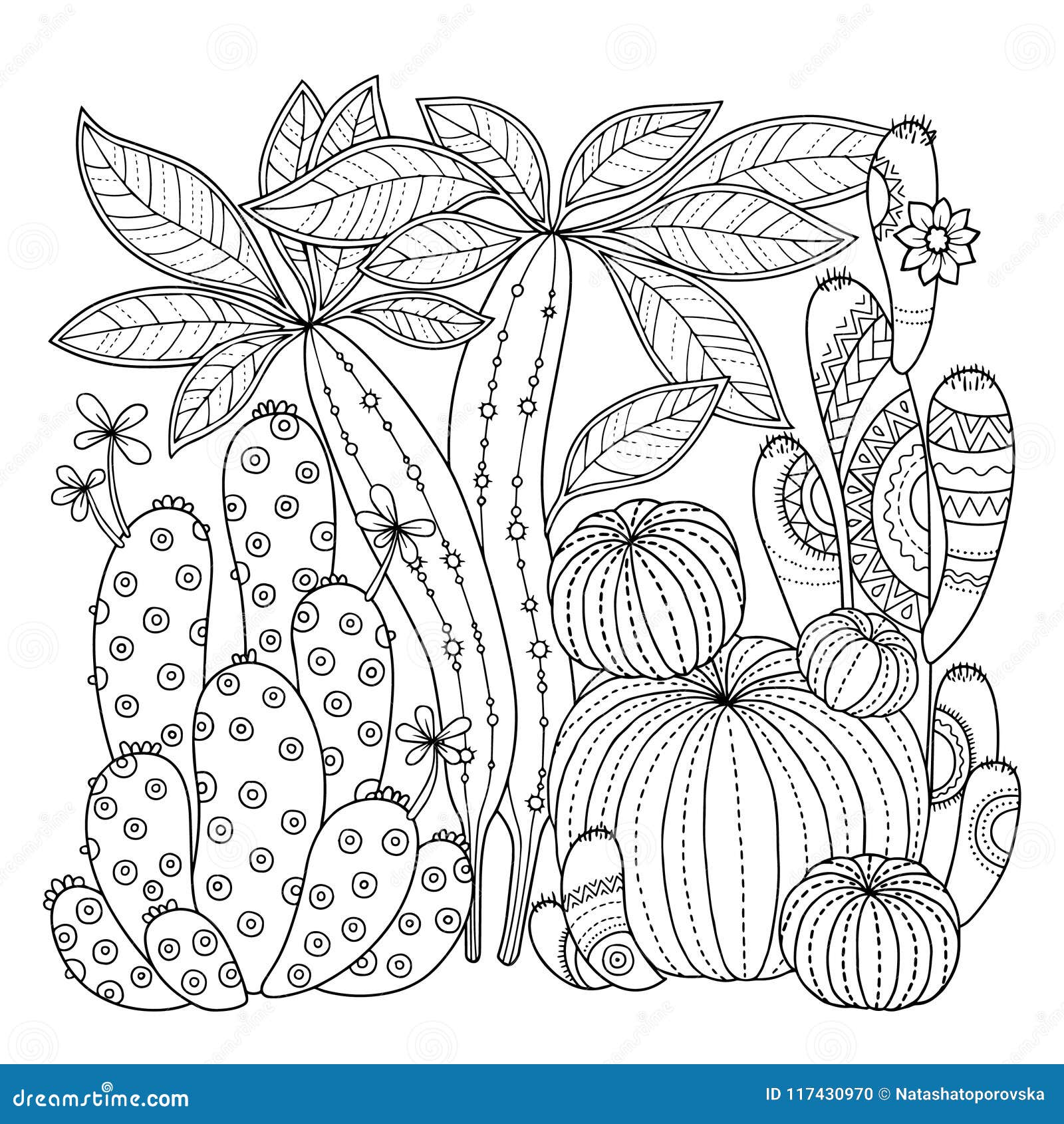 Vector Coloring Page. Linear Image on White Background Cute Cactus ...