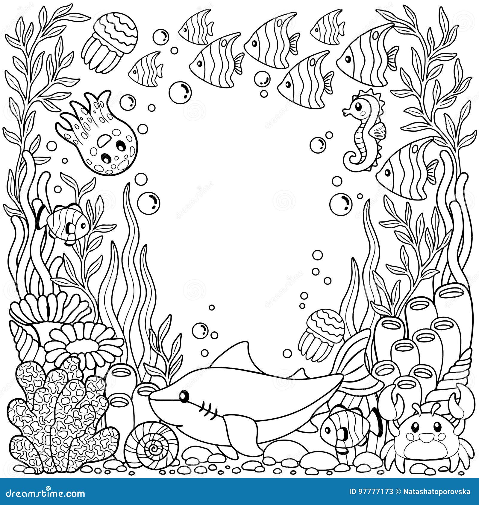 Vector Coloring Printable Page for Child and Adult. Cute Sea ...