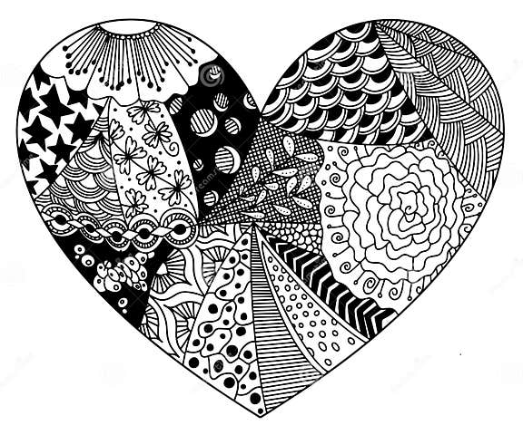 Vector Coloring from Zentangle Patterns in the Form of Heart. Stock ...