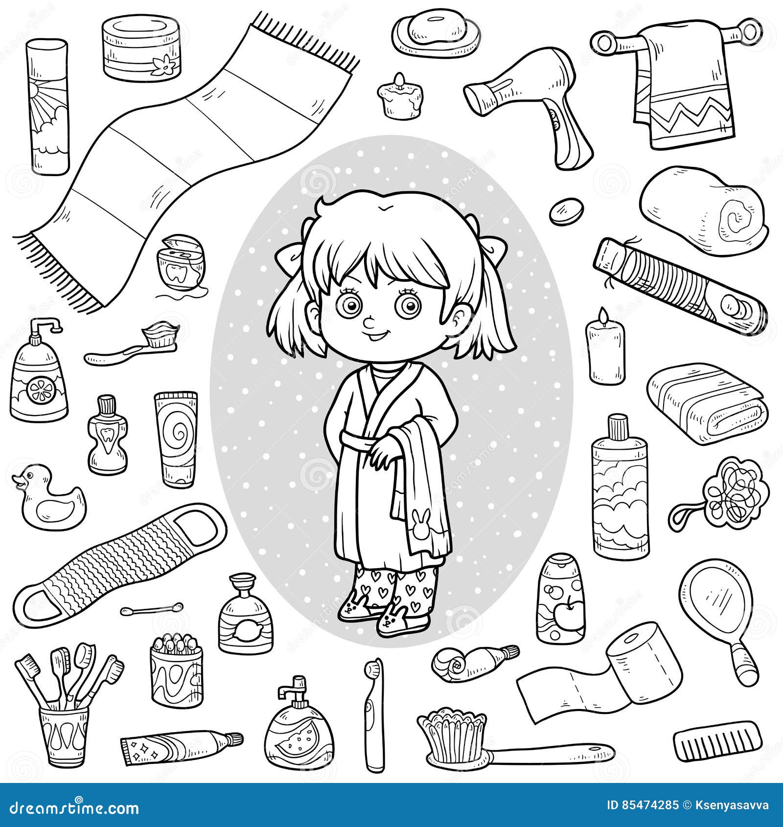 Cartoon Hygiene Objects Coloring Page Cartoon Vector  CartoonDealer.com 33524597