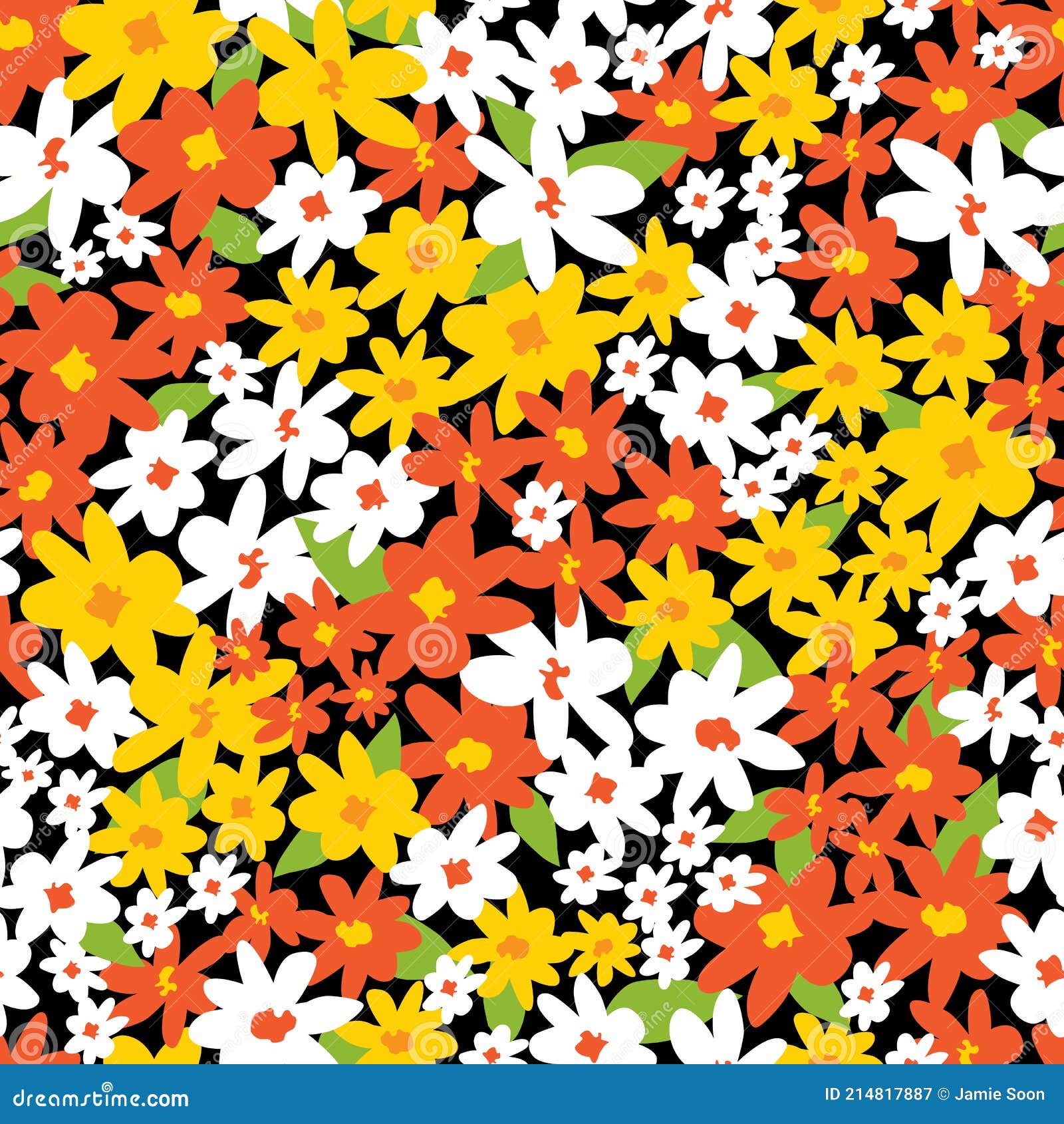  colourful scattered bouquet of multicoloured fun daisy flowers repeat pattern. suitable for textile, gift wrap