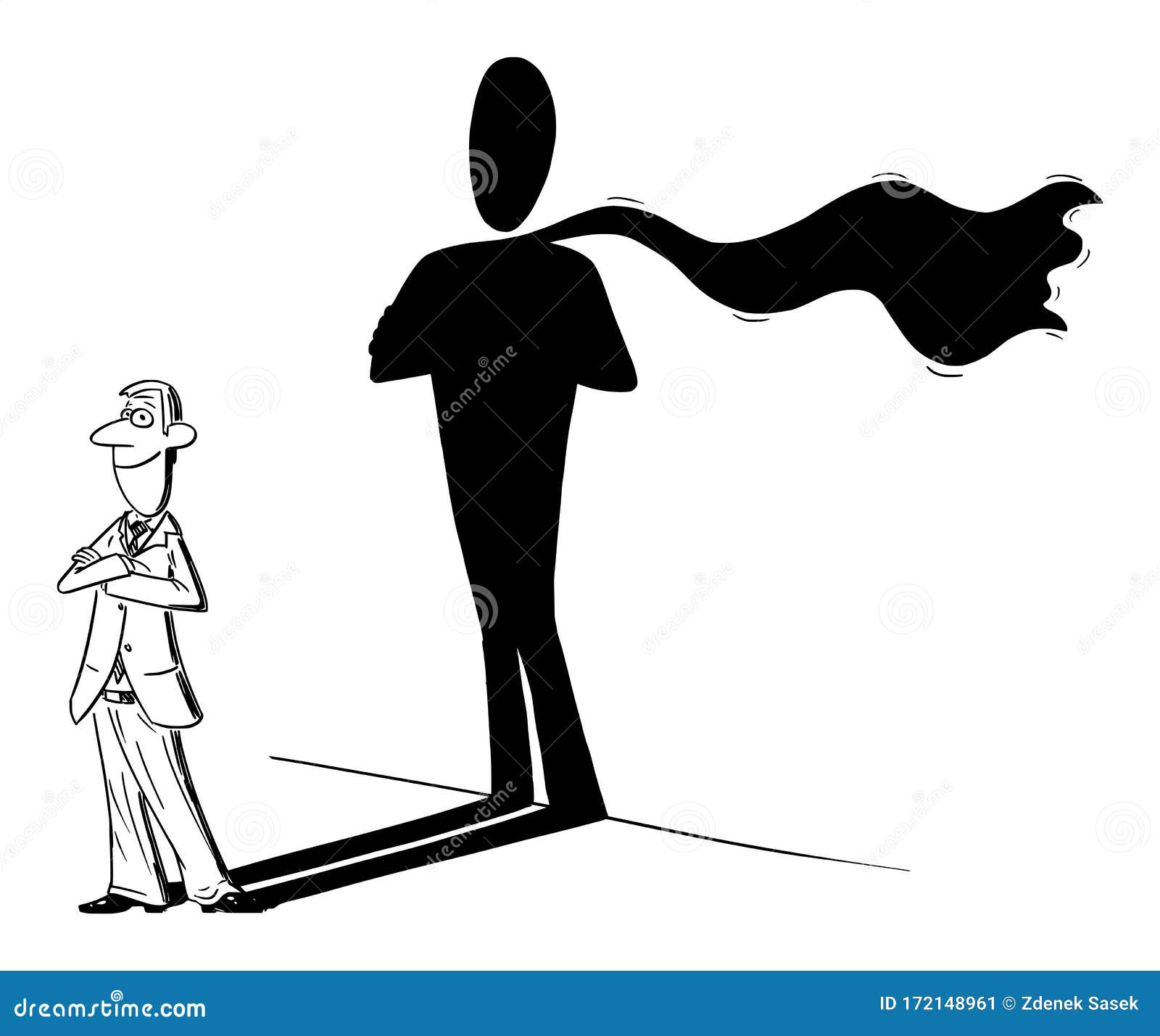 Vector Comic Cartoon of Businessman or Man and His Superhero Shadow on  Wall. Business Concept of Self Confidence and Stock Vector - Illustration  of character, leader: 172148961