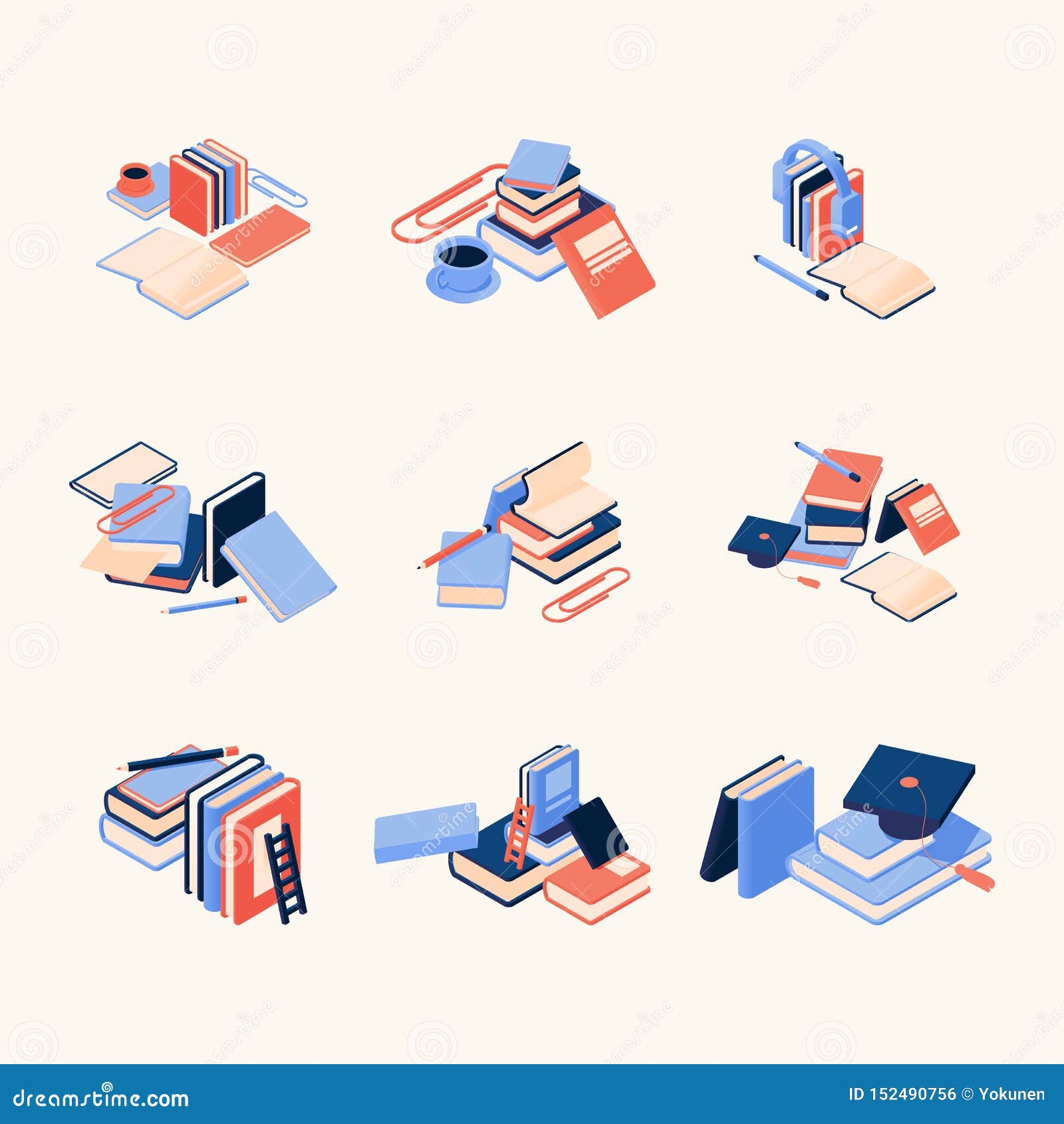 Vector Concept Compositions With Books Coffee And Pens Good For